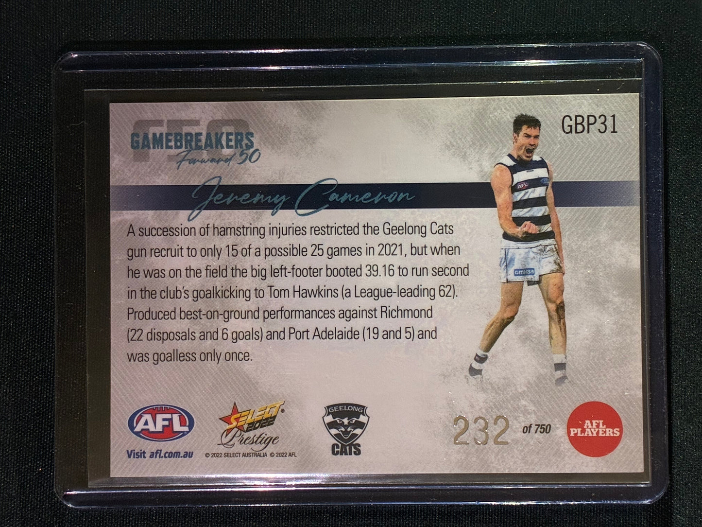 2022 Footy Stars Prestige JEREMY CAMERON Gamebreakers Forward 50 232/750