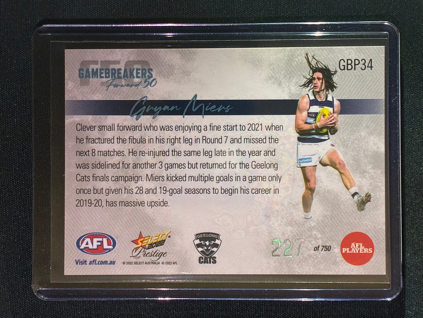 2022 Footy Stars Prestige GRYAN MIERS Gamebreakers Forward 50 227/750
