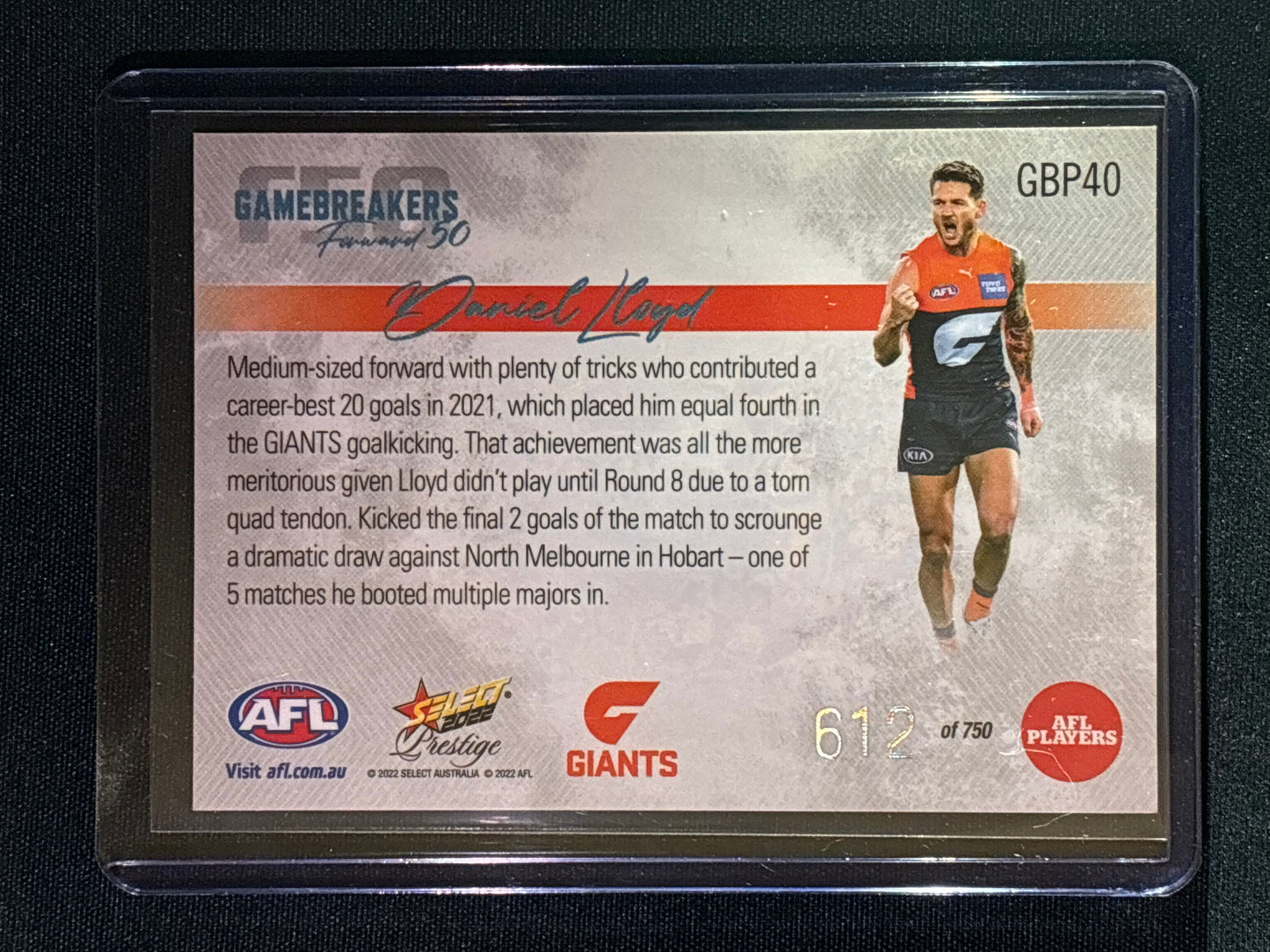 2022 Footy Stars Prestige DANIEL LLOYD Gamebreakers Forward 50 612/750