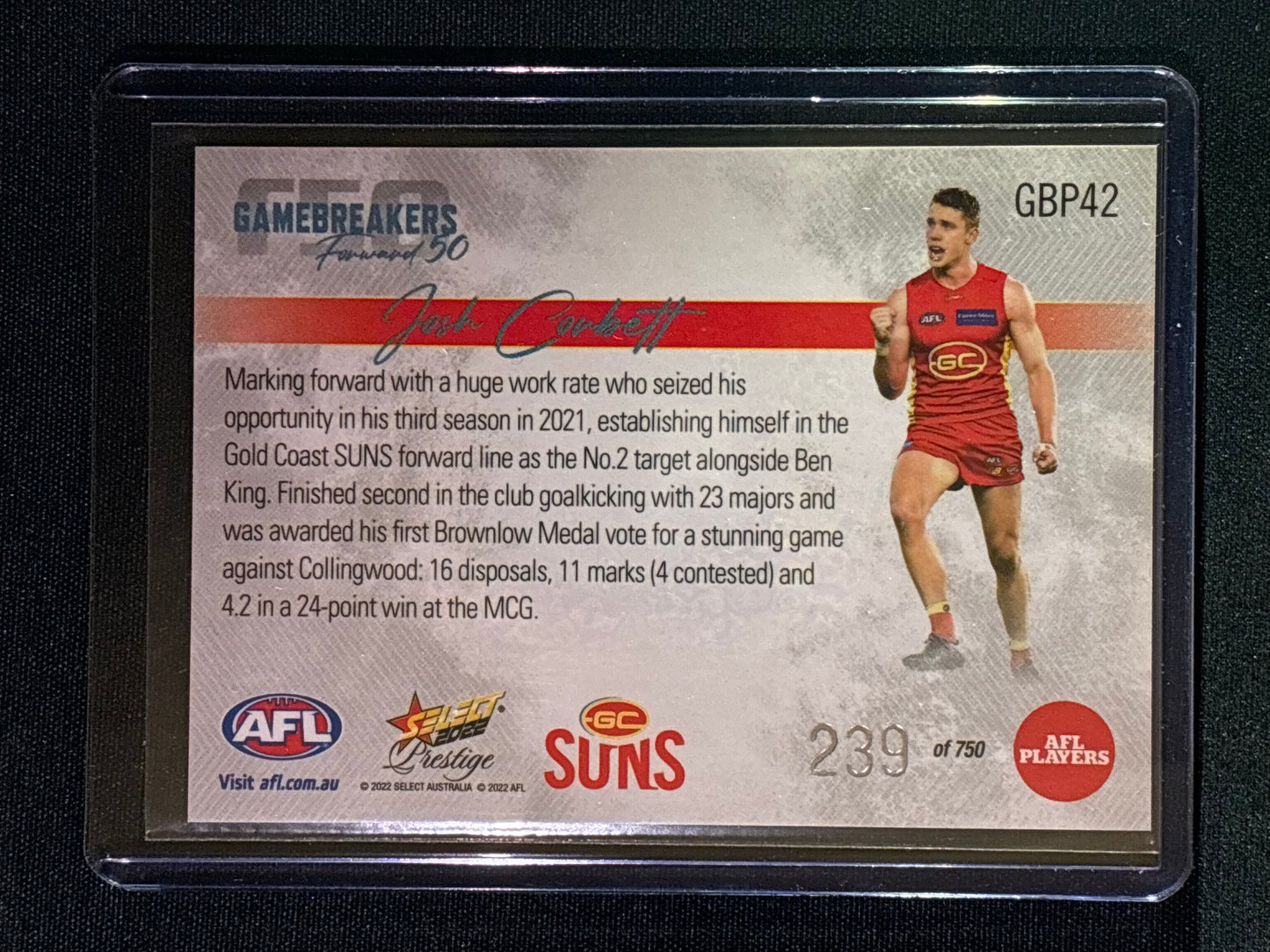 2022 Footy Stars Prestige JOSH CORBETT Gamebreakers Forward 50 239/750