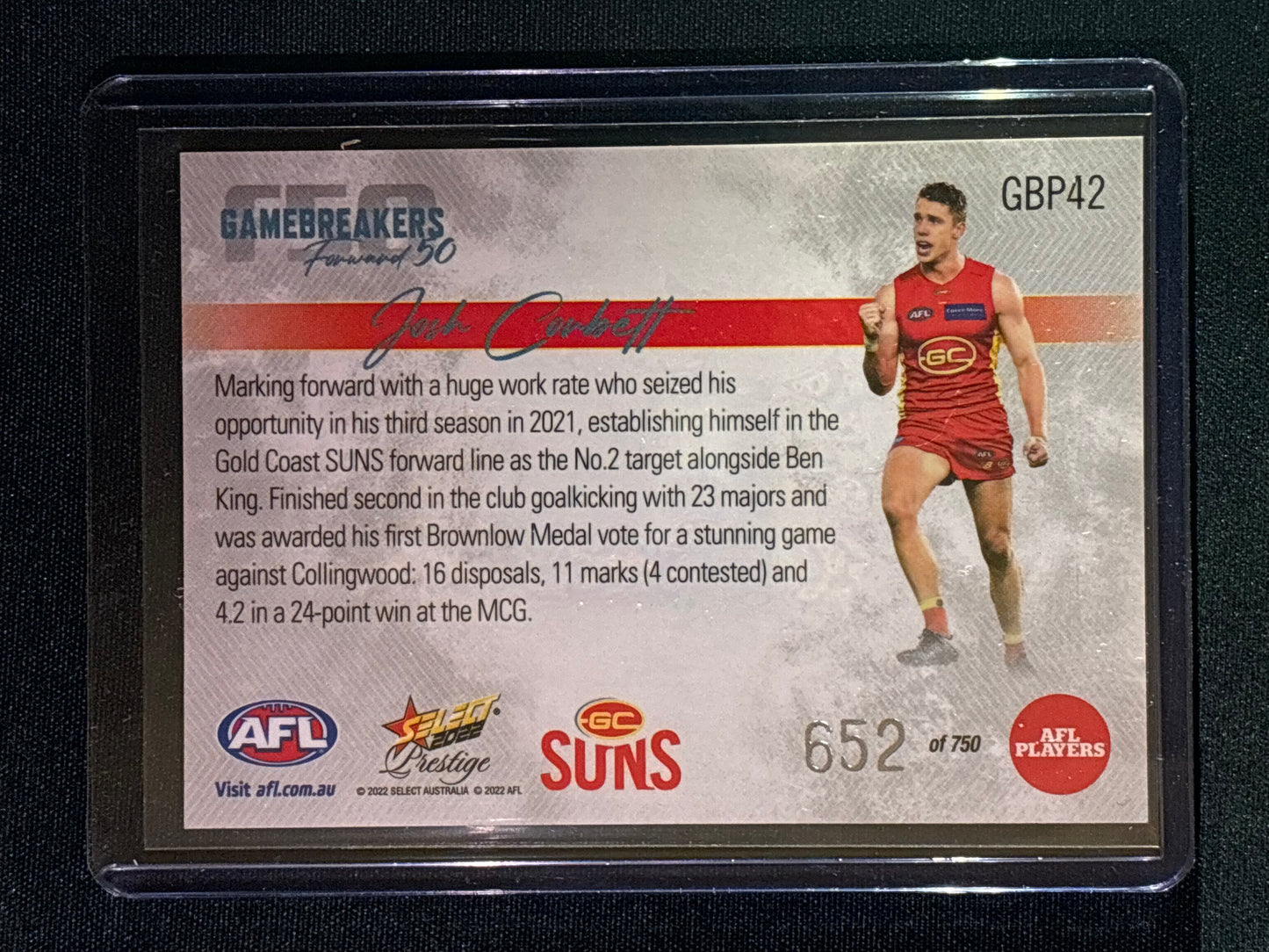 2022 Footy Stars Prestige JOSH CORBETT Gamebreakers Forward 50 652/750