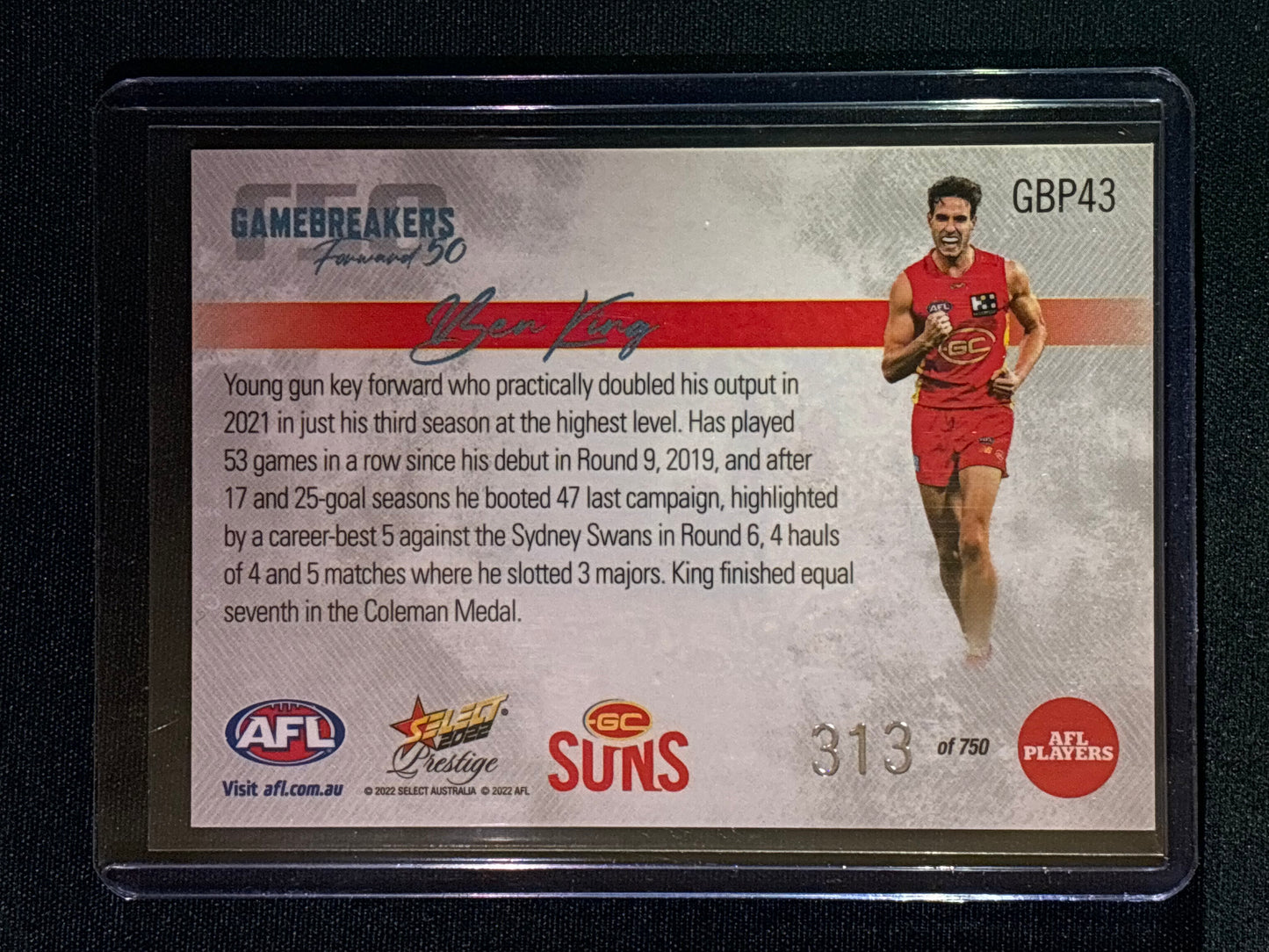 2022 Footy Stars Prestige BEN KING Gamebreakers Forward 50 313/750