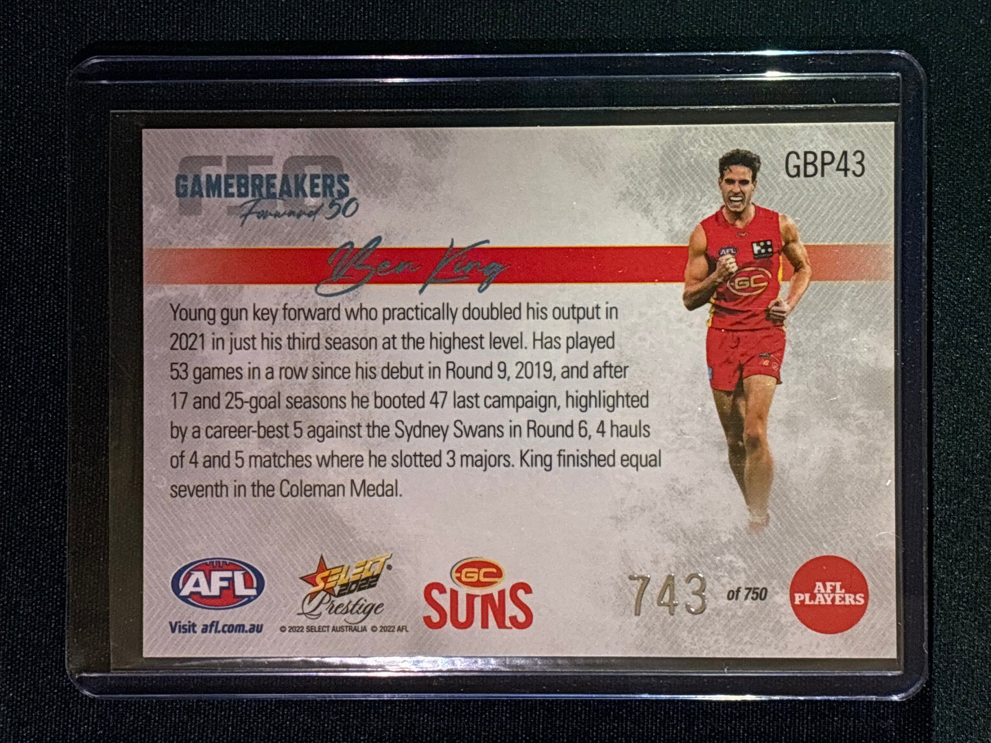2022 Footy Stars Prestige BEN KING Gamebreakers Forward 50 743/750