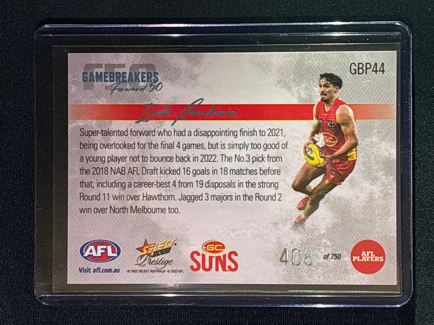 2022 Footy Stars Prestige ISAK RANKINE Gamebreakers Forward 50 408/750