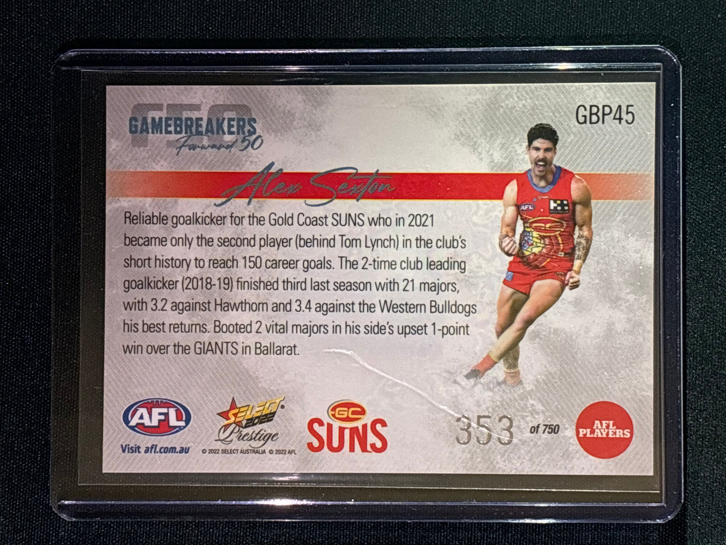 2022 Footy Stars Prestige ALEX SEXTON Gamebreakers Forward 50 353/750