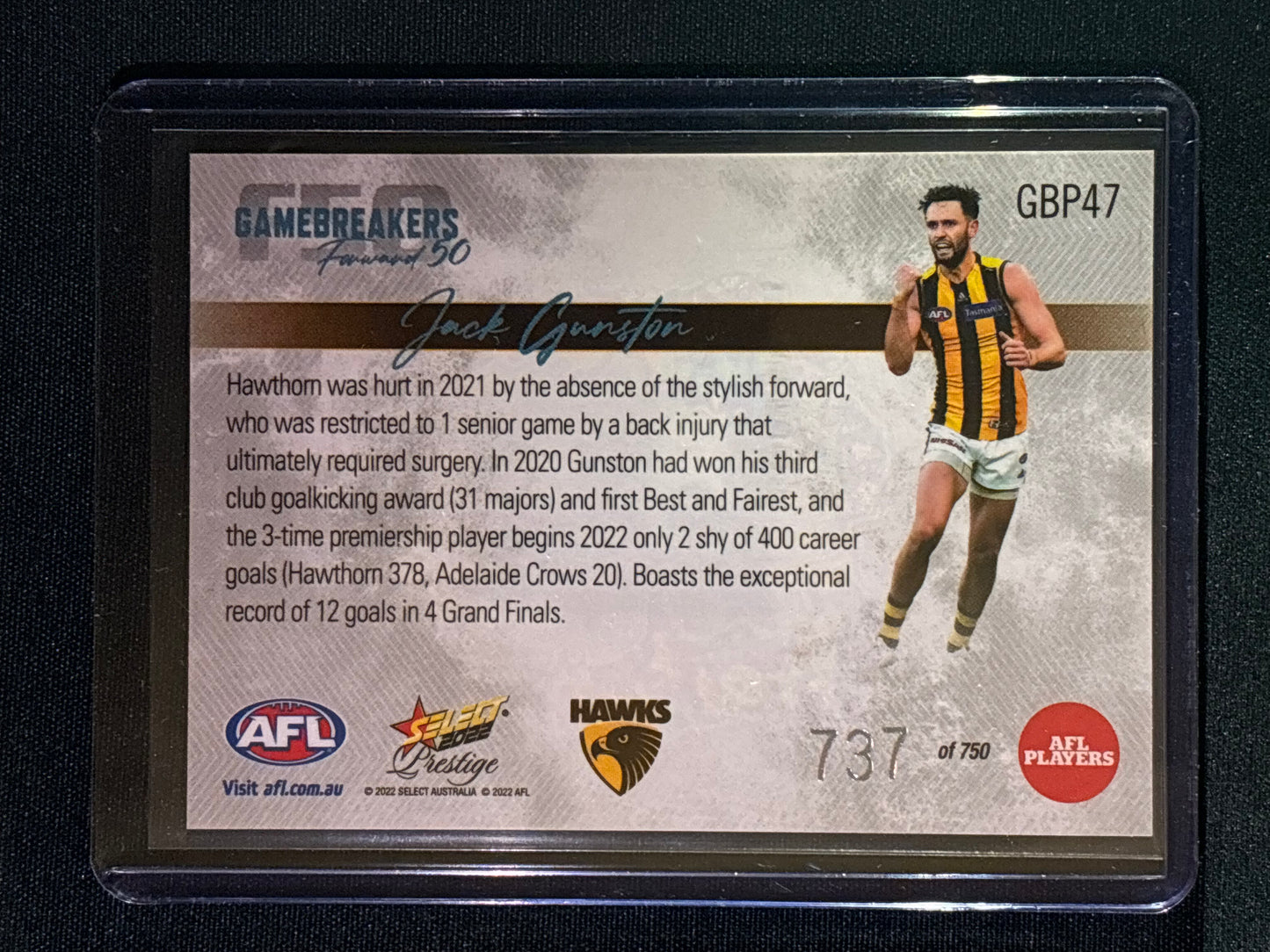 2022 Footy Stars Prestige JACK GUNSTON Gamebreakers Forward 50 737/750