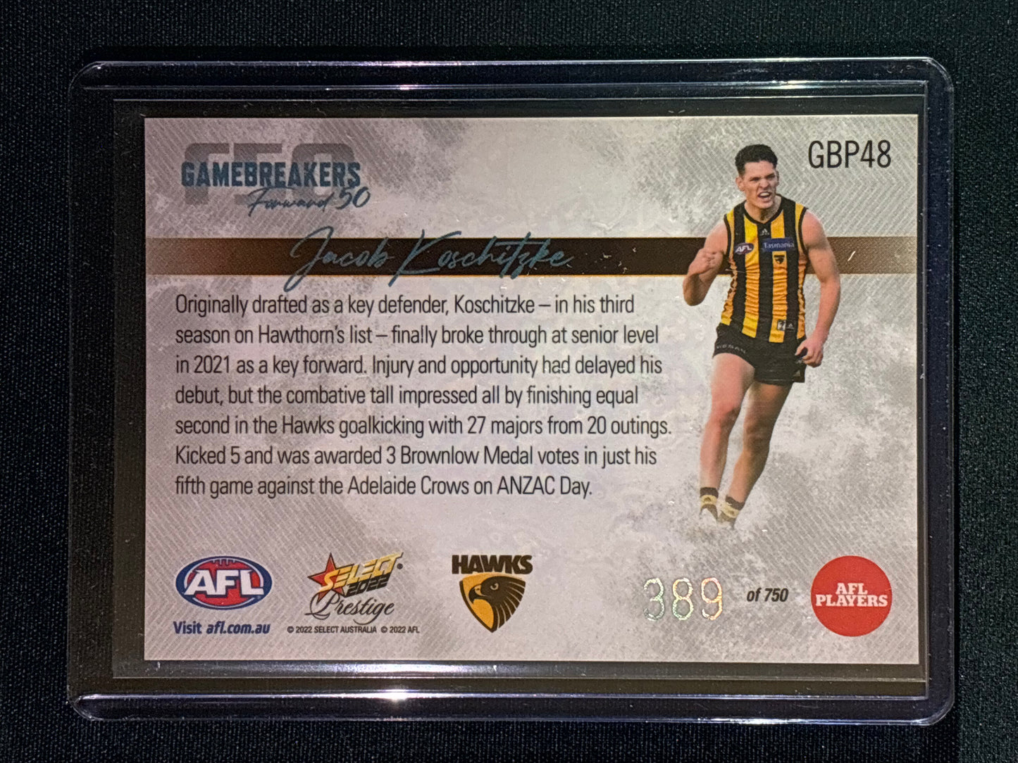 2022 Footy Stars Prestige JACOB KOSCHITZKE Gamebreakers Forward 50 389/750