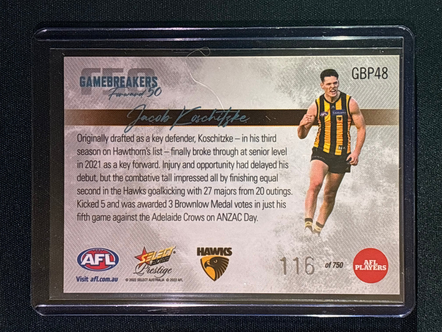 2022 Footy Stars Prestige JACOB KOSCHITZKE Gamebreakers Forward 50 116/750