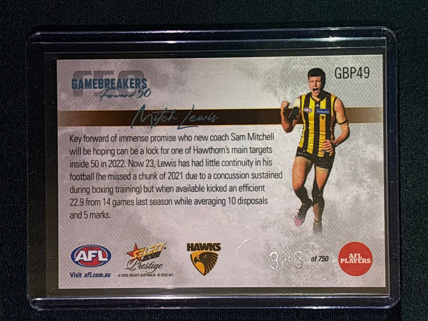 2022 Footy Stars Prestige MITCH LEWIS Gamebreakers Forward 50 386/750