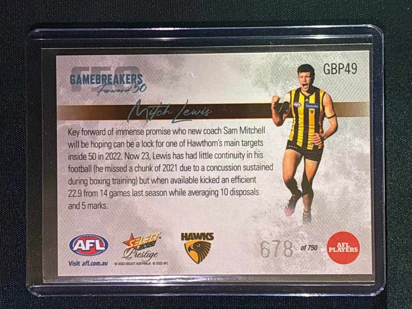 2022 Footy Stars Prestige MITCH LEWIS Gamebreakers Forward 50 678/750