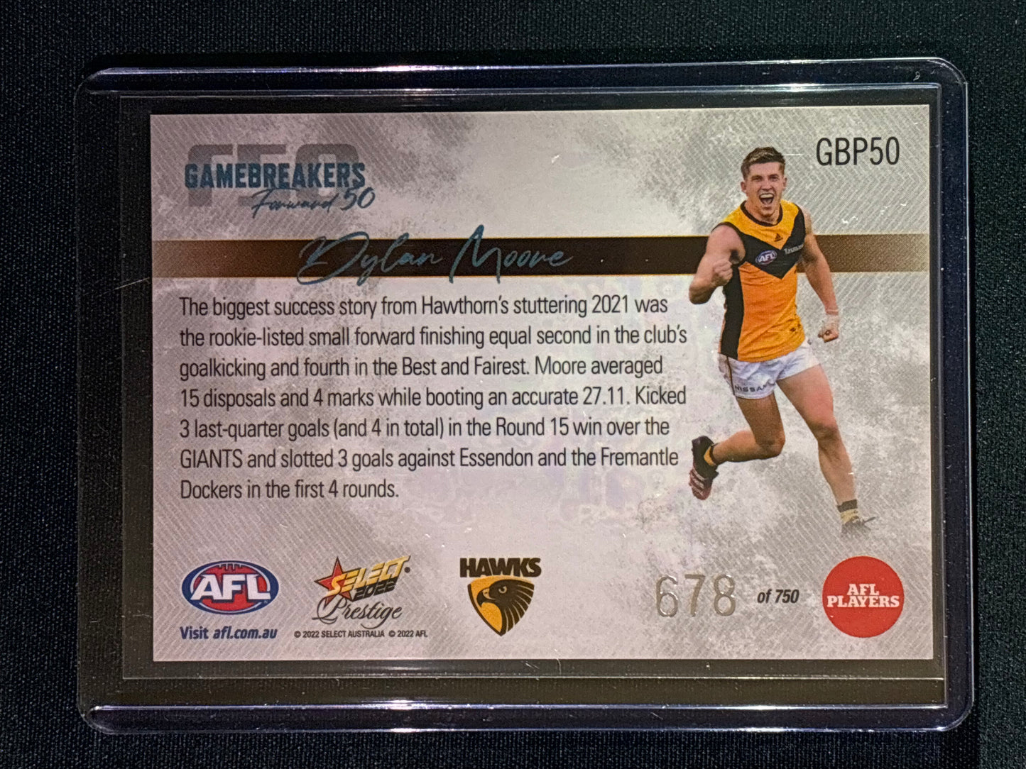 2022 Footy Stars Prestige DYLAN MOORE Gamebreakers Forward 50 678/750