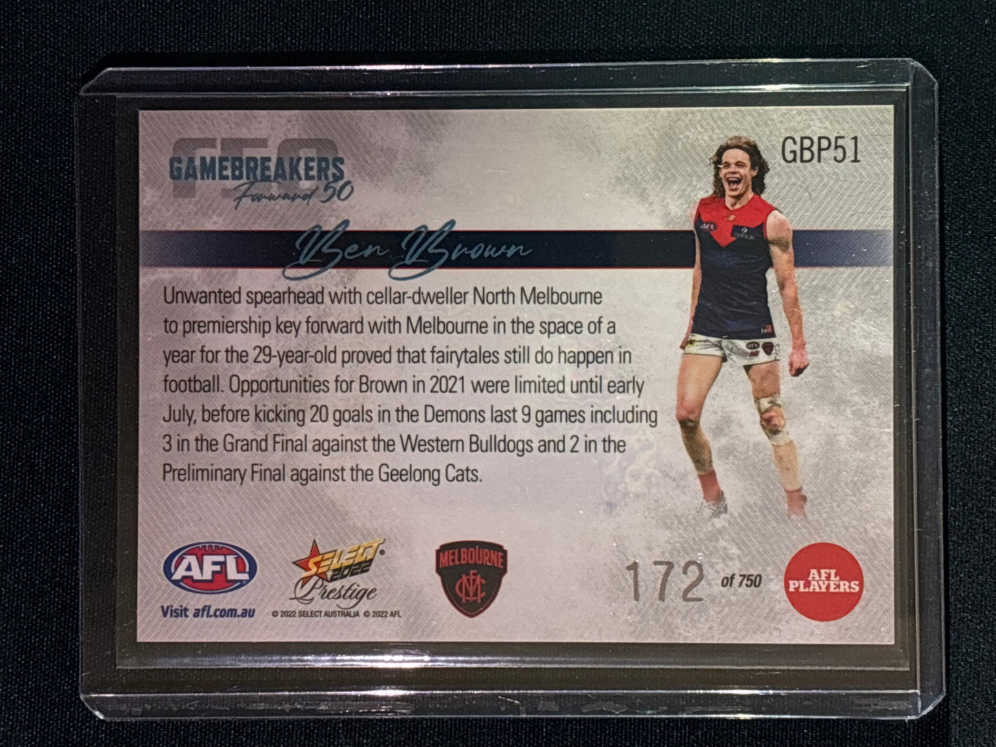 2022 Footy Stars Prestige BEN BROWN Gamebreakers Forward 50 172/750