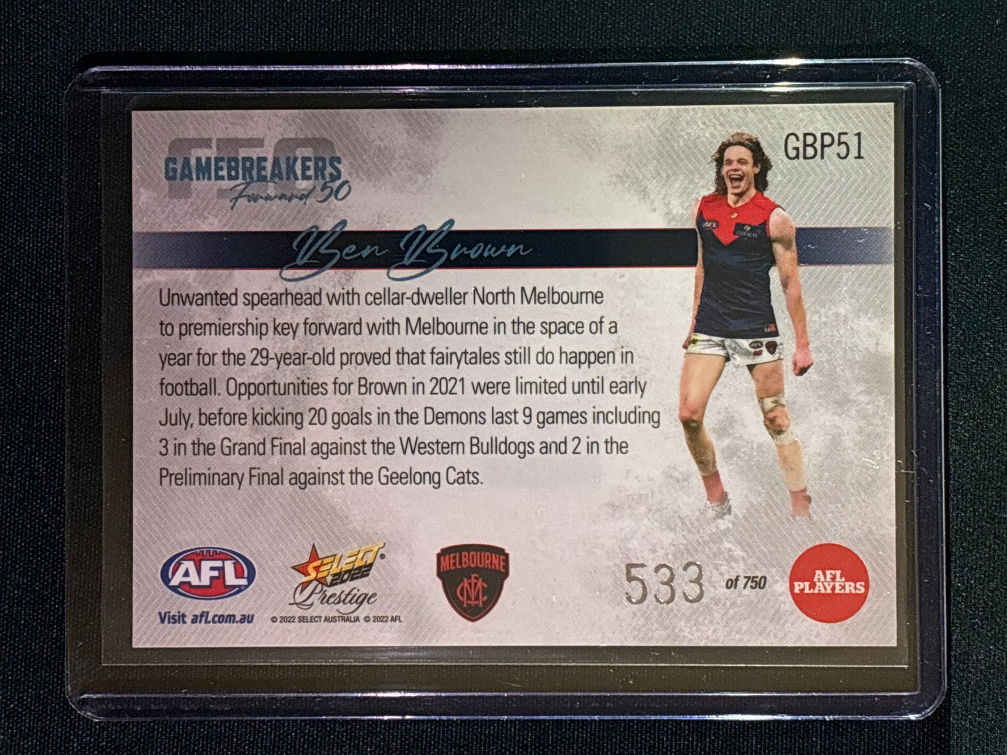 2022 Footy Stars Prestige BEN BROWN Gamebreakers Forward 50 533/750