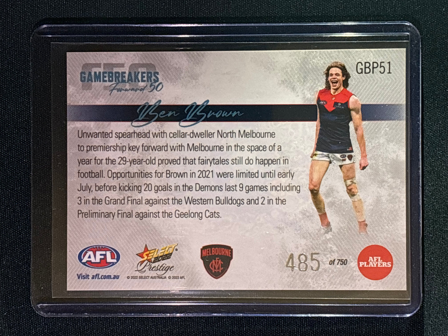2022 Footy Stars Prestige BEN BROWN Gamebreakers Forward 50 485/750