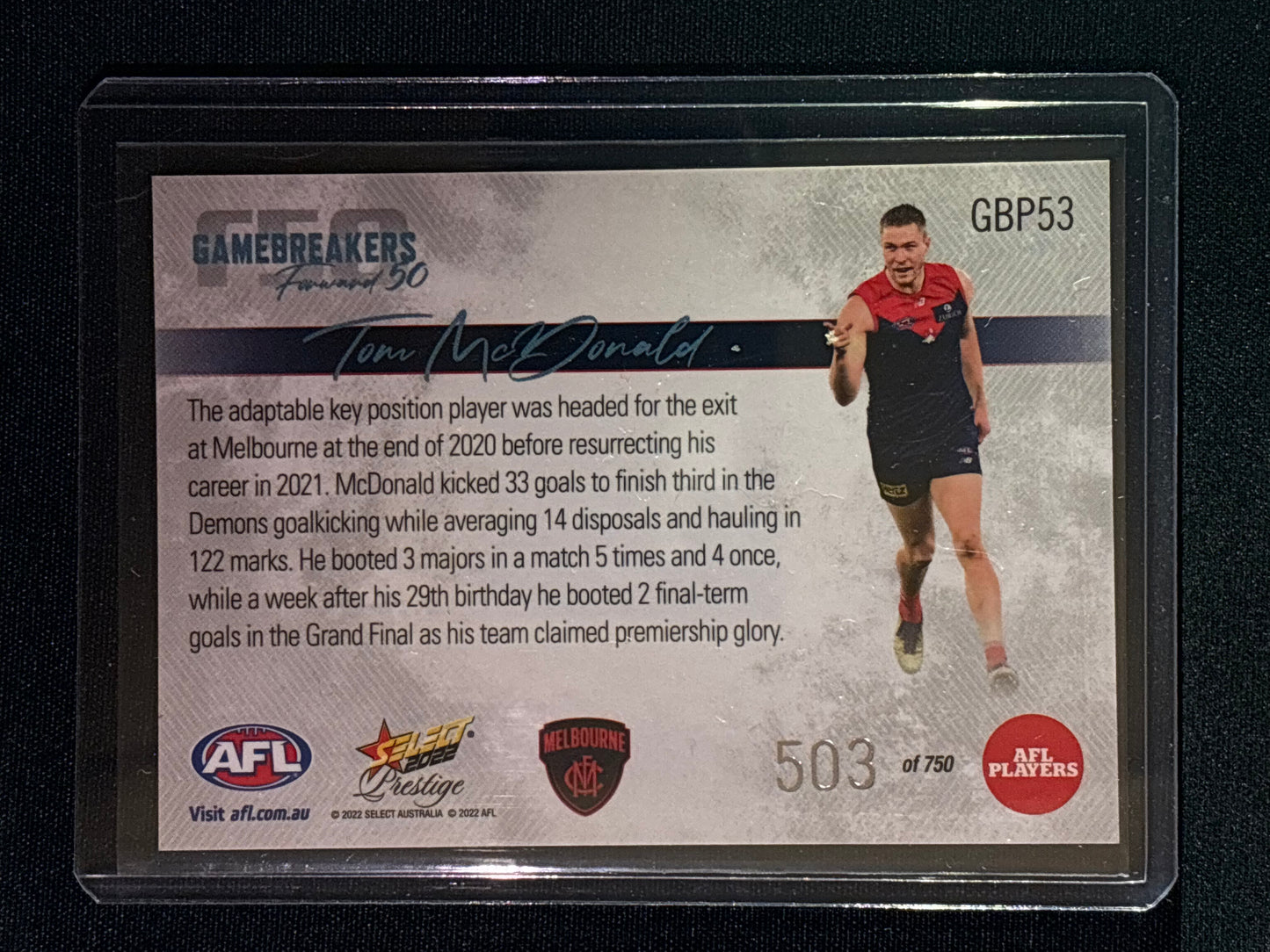2022 Footy Stars Prestige TOM MCDONALD Gamebreakers Forward 50 503/750