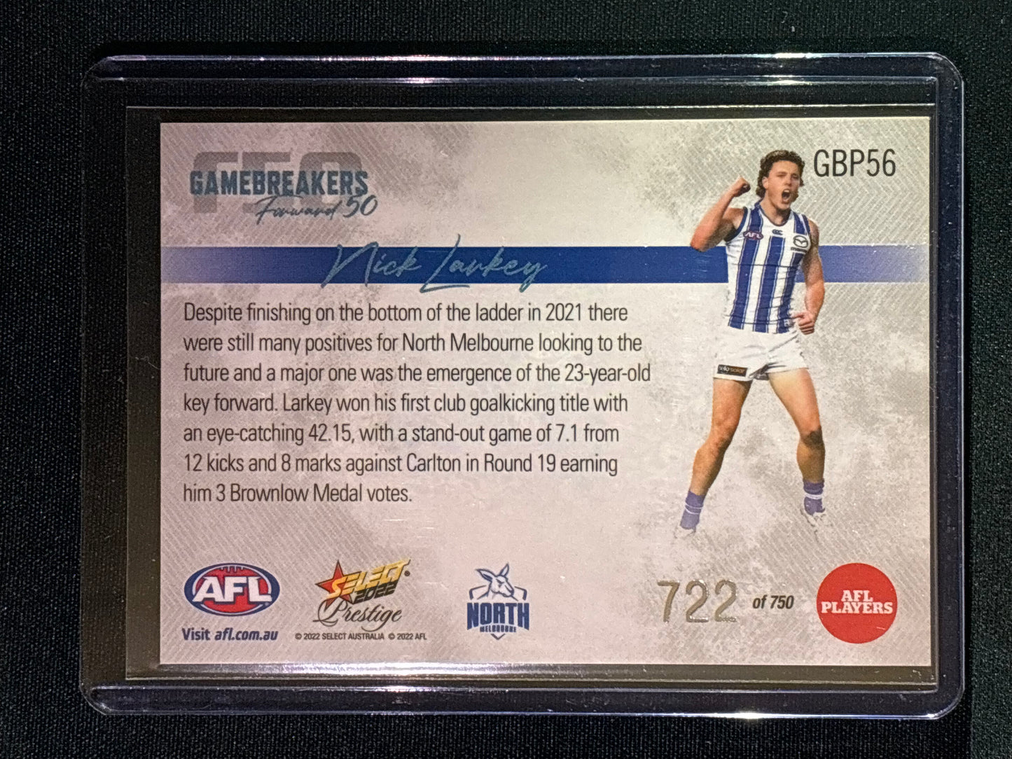 2022 Footy Stars Prestige NICK LARKEY Gamebreakers Forward 50 722/750