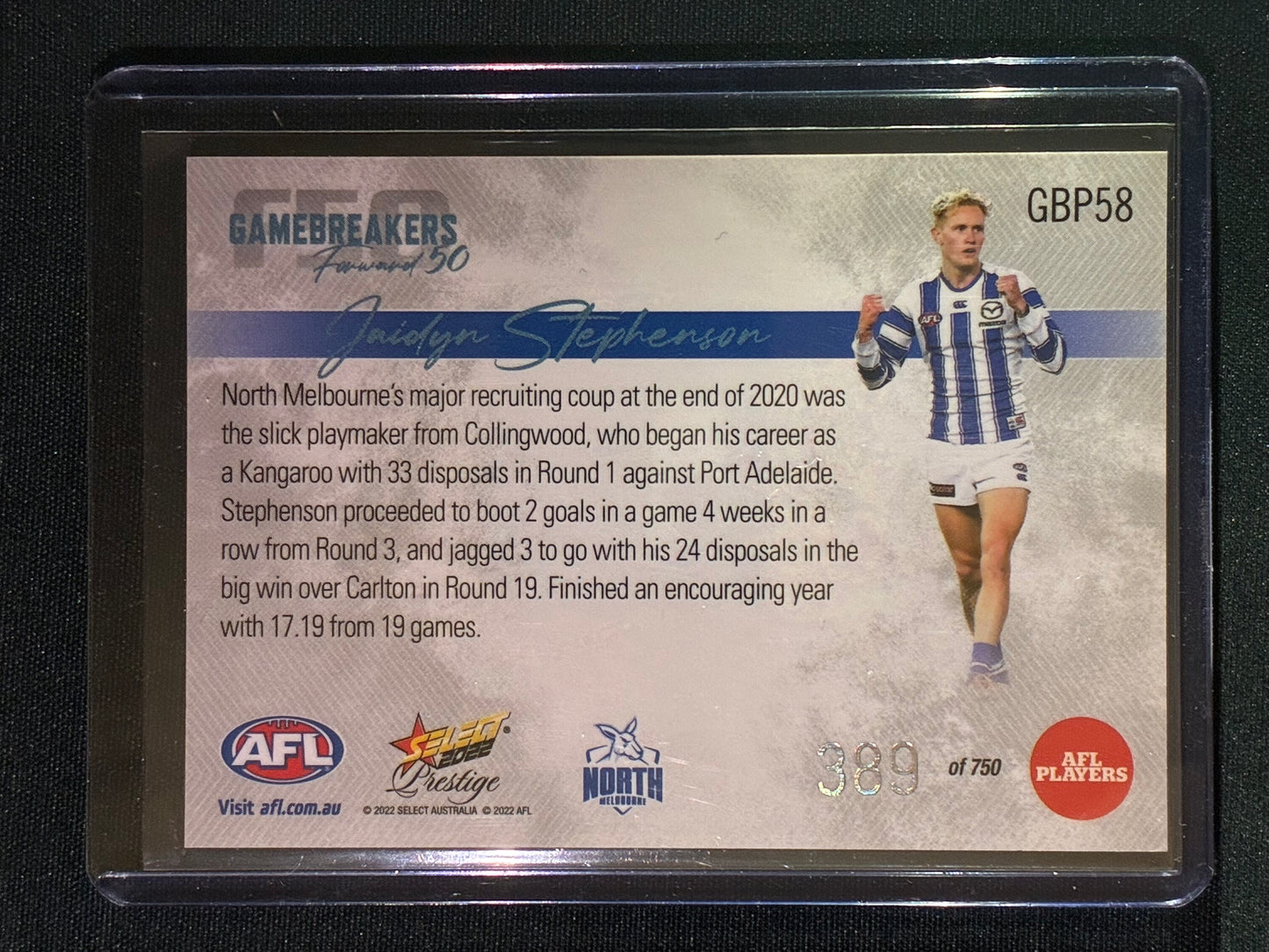 2022 Footy Stars Prestige JAIDYN STEPHENSON Gamebreakers Forward 50 389/750