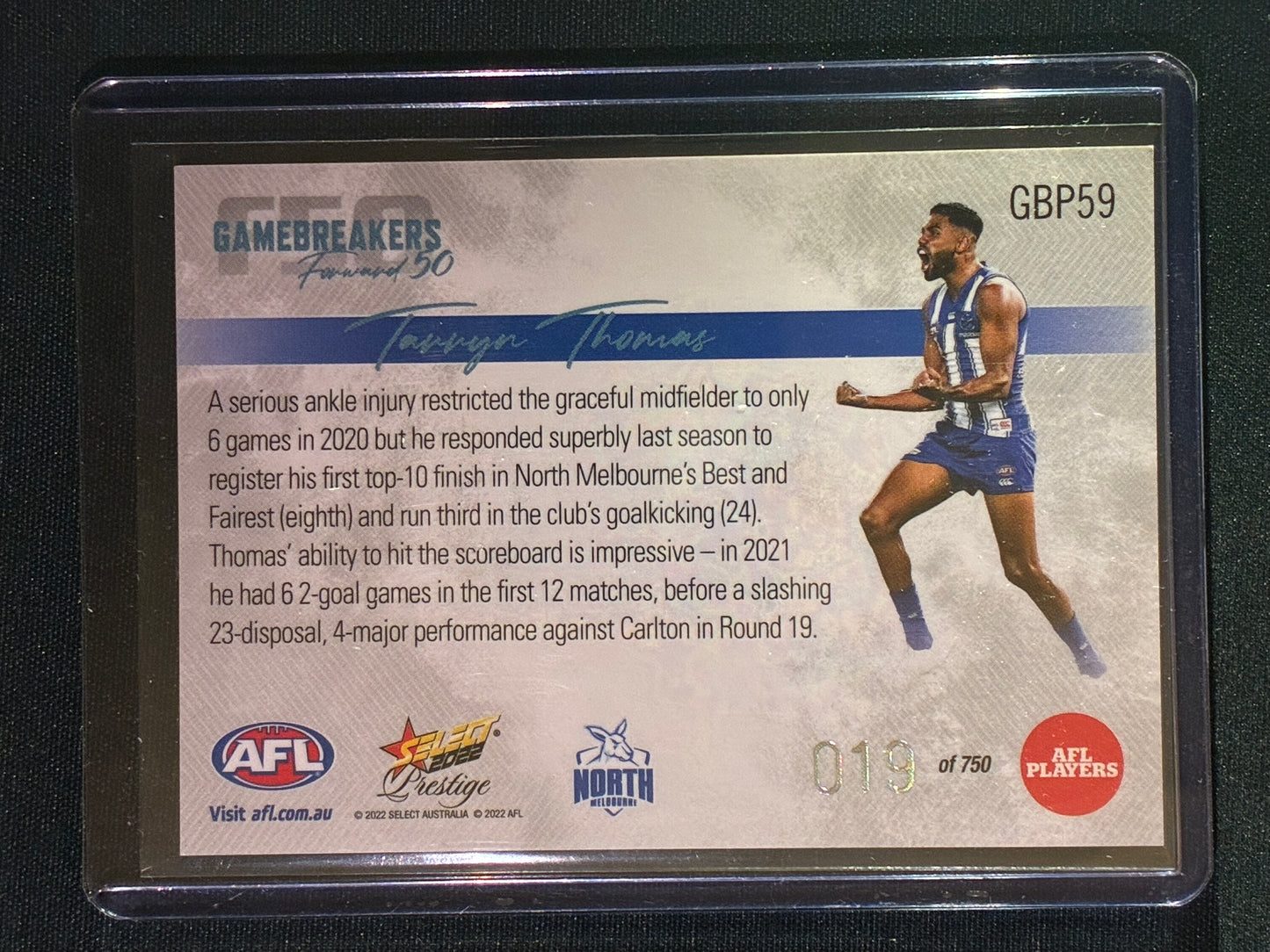 2022 Footy Stars Prestige TARRYN THOMAS Gamebreakers Forward 50 19/750