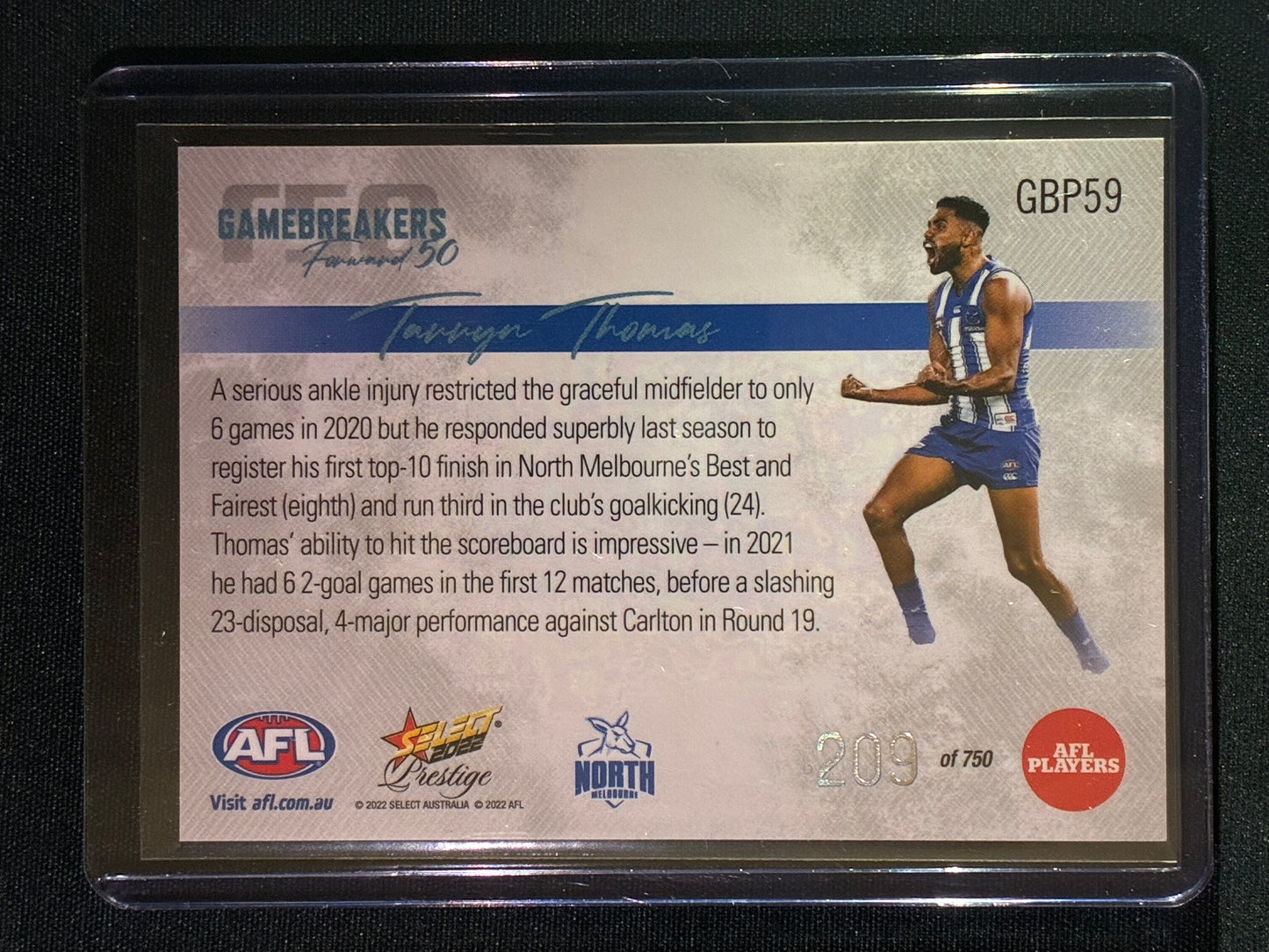 2022 Footy Stars Prestige TARRYN THOMAS Gamebreakers Forward 50 209/750