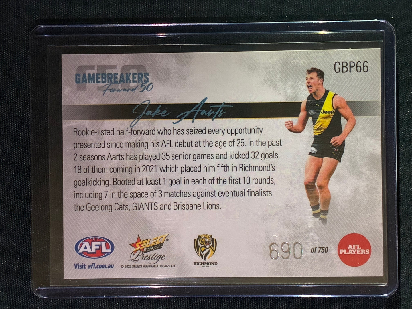 2022 Footy Stars Prestige JAKE AARTS Gamebreakers Forward 50 690/750