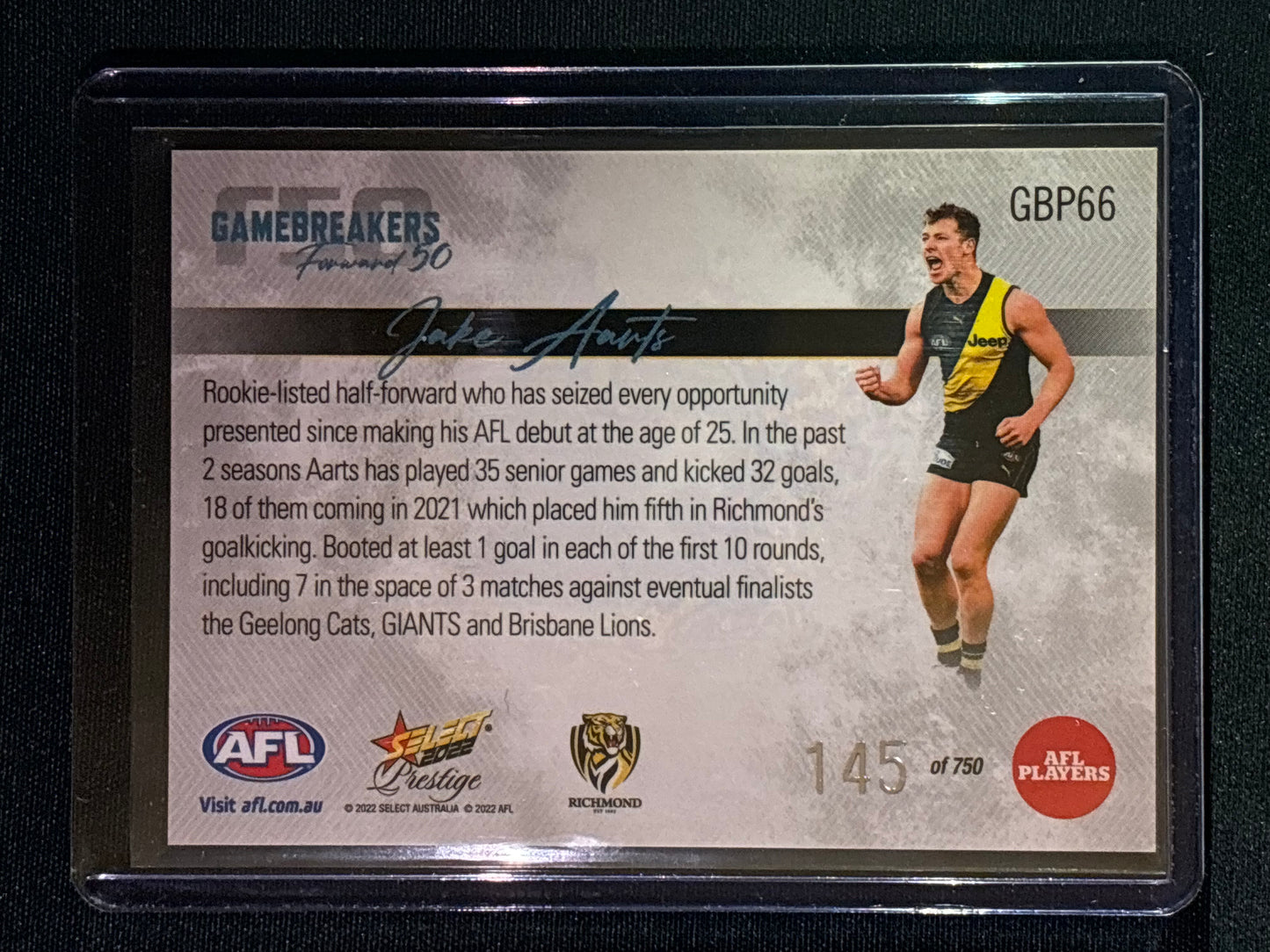 2022 Footy Stars Prestige JAKE AARTS Gamebreakers Forward 50 145/750