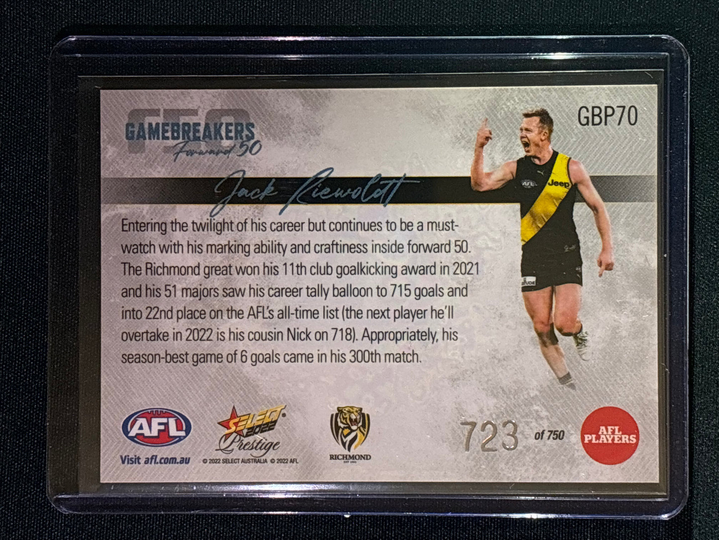 2022 Footy Stars Prestige JACK RIEWOLDT Gamebreakers Forward 50 723/750