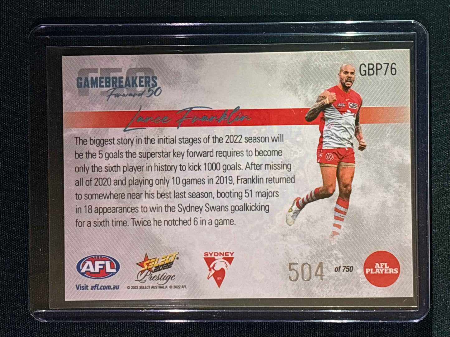 2022 Footy Stars Prestige LANCE FRANKLIN Gamebreakers Forward 50 504/750