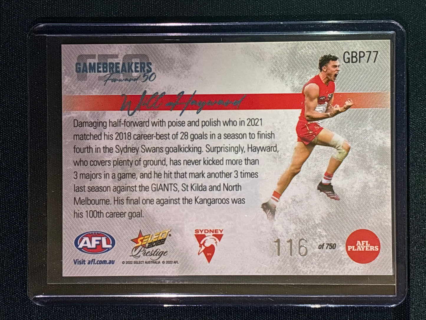 2022 Footy Stars Prestige WILL HAYWARD Gamebreakers Forward 50 116/750