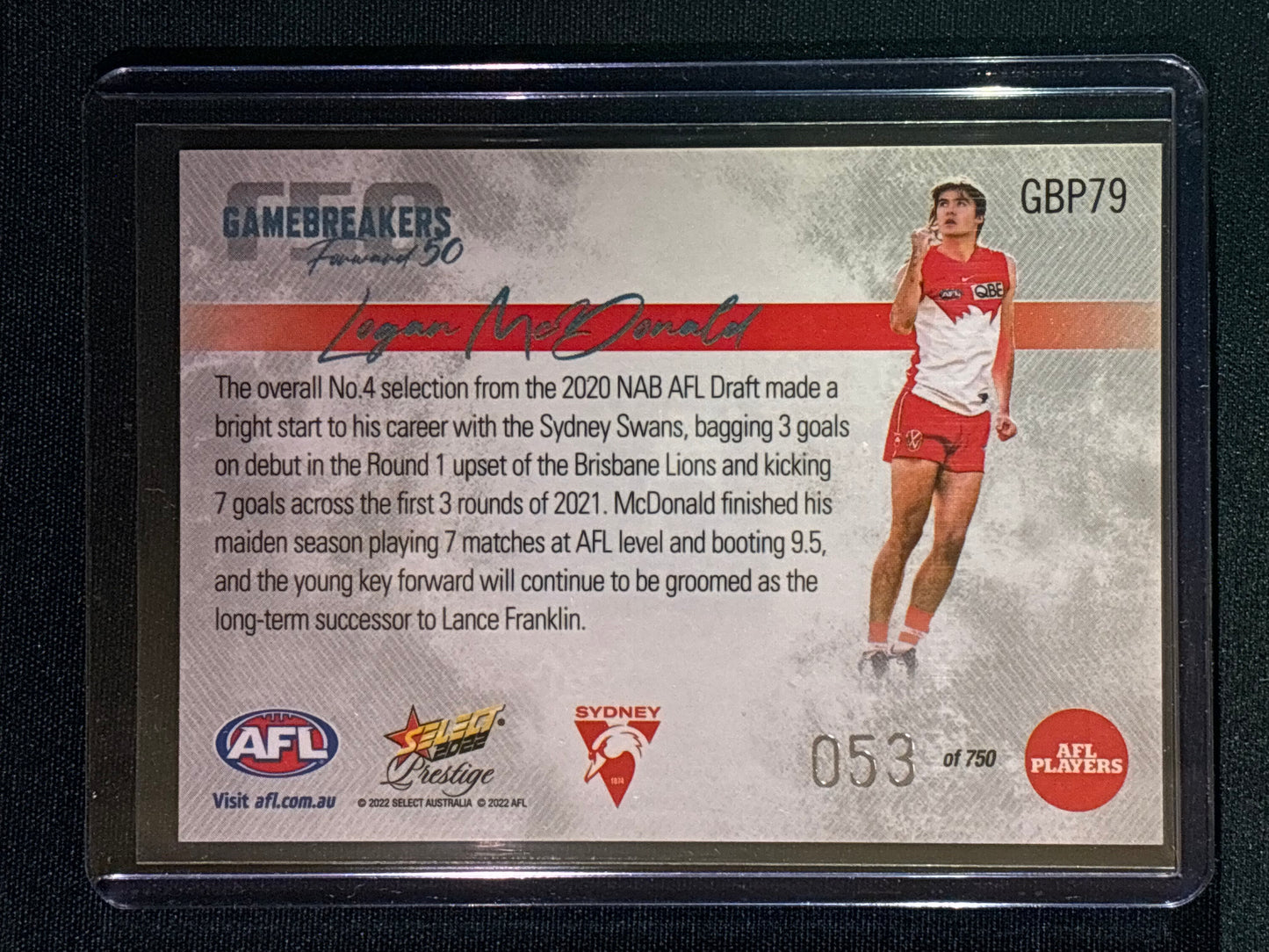 2022 Footy Stars Prestige LOGAN MCDONALD Gamebreakers Forward 50 53/750