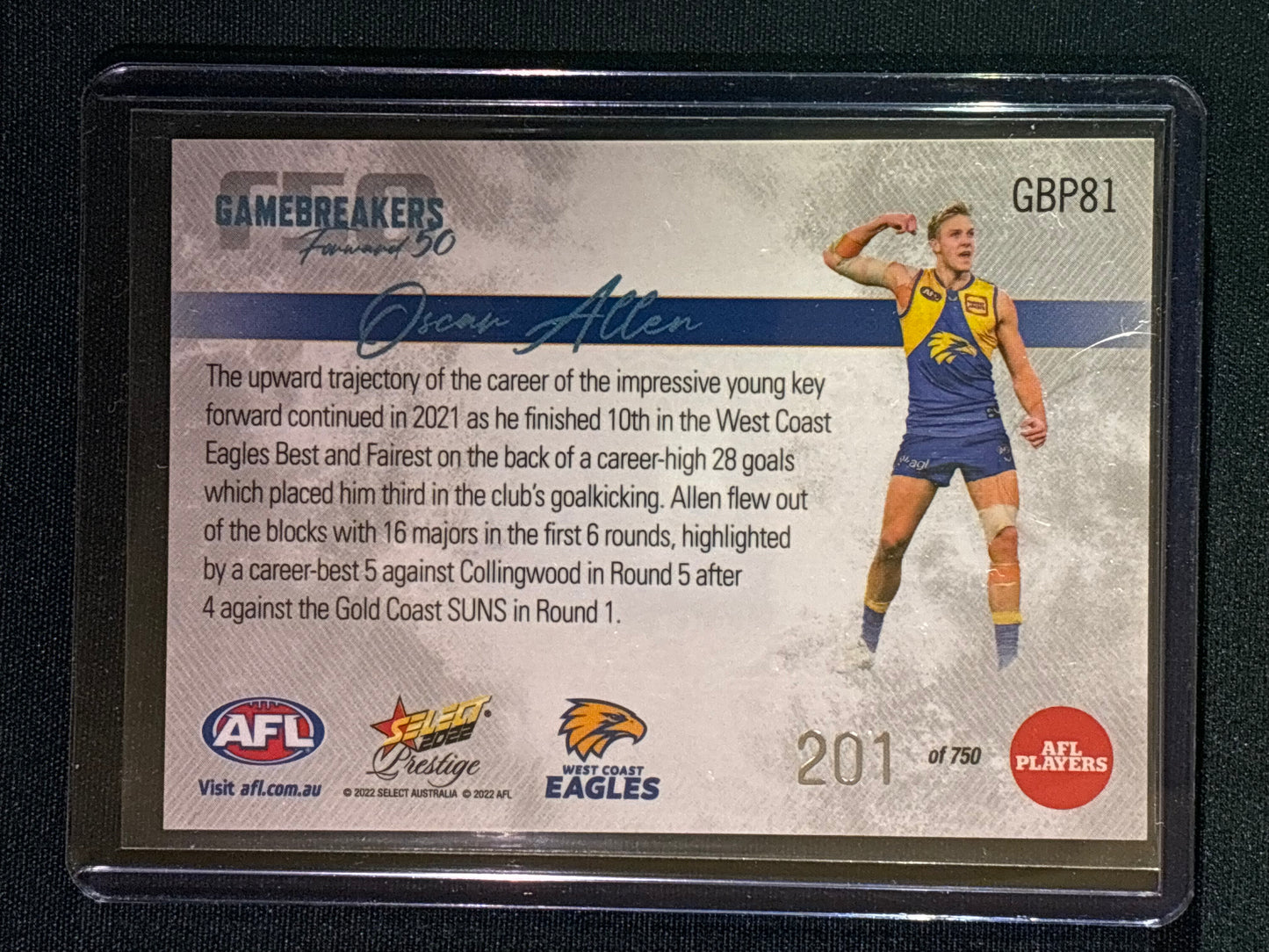 2022 Footy Stars Prestige OSCAR ALLEN Gamebreakers Forward 50 201/750