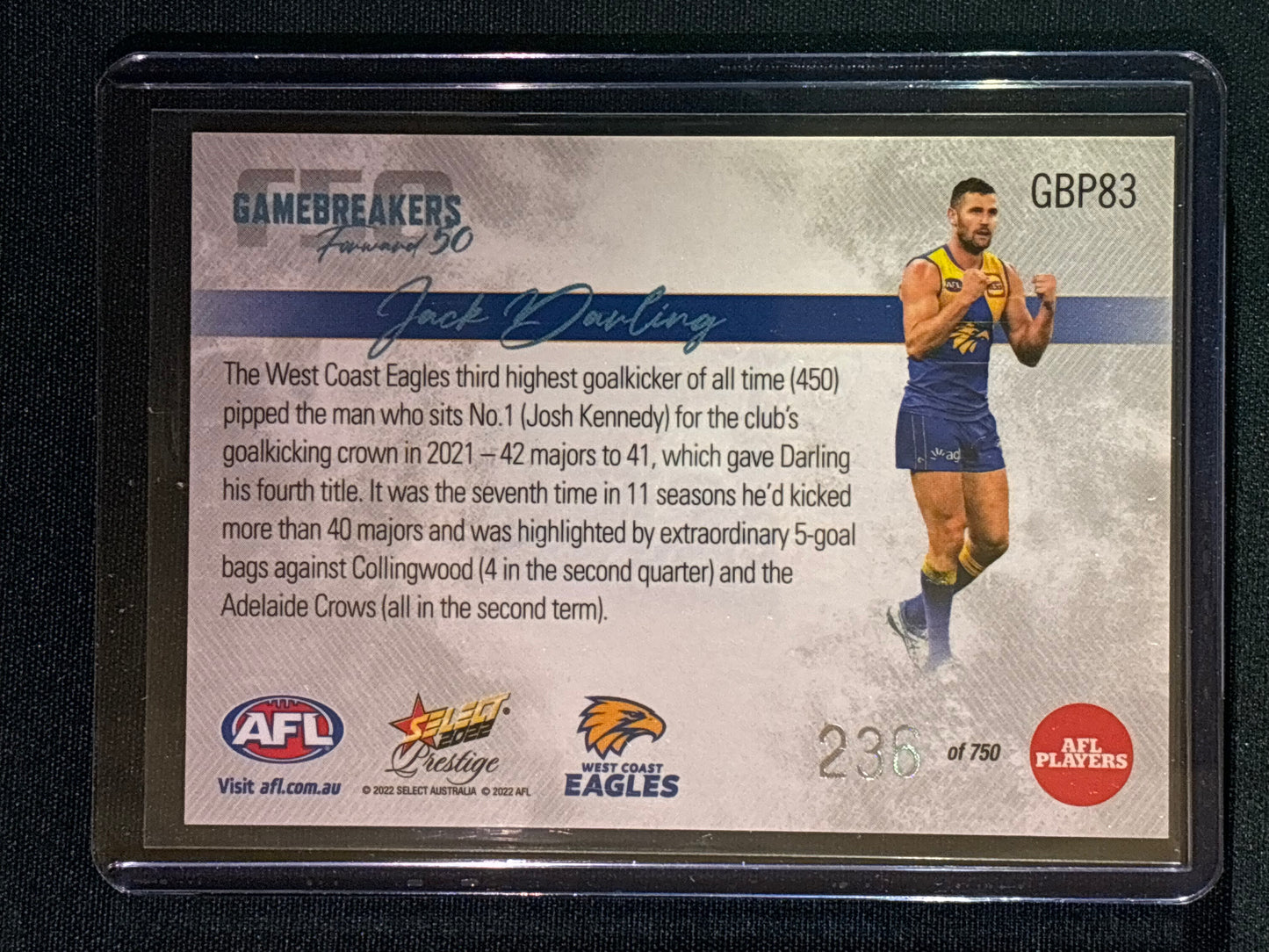 2022 Footy Stars Prestige JACK DARLING Gamebreakers Forward 50 236/750