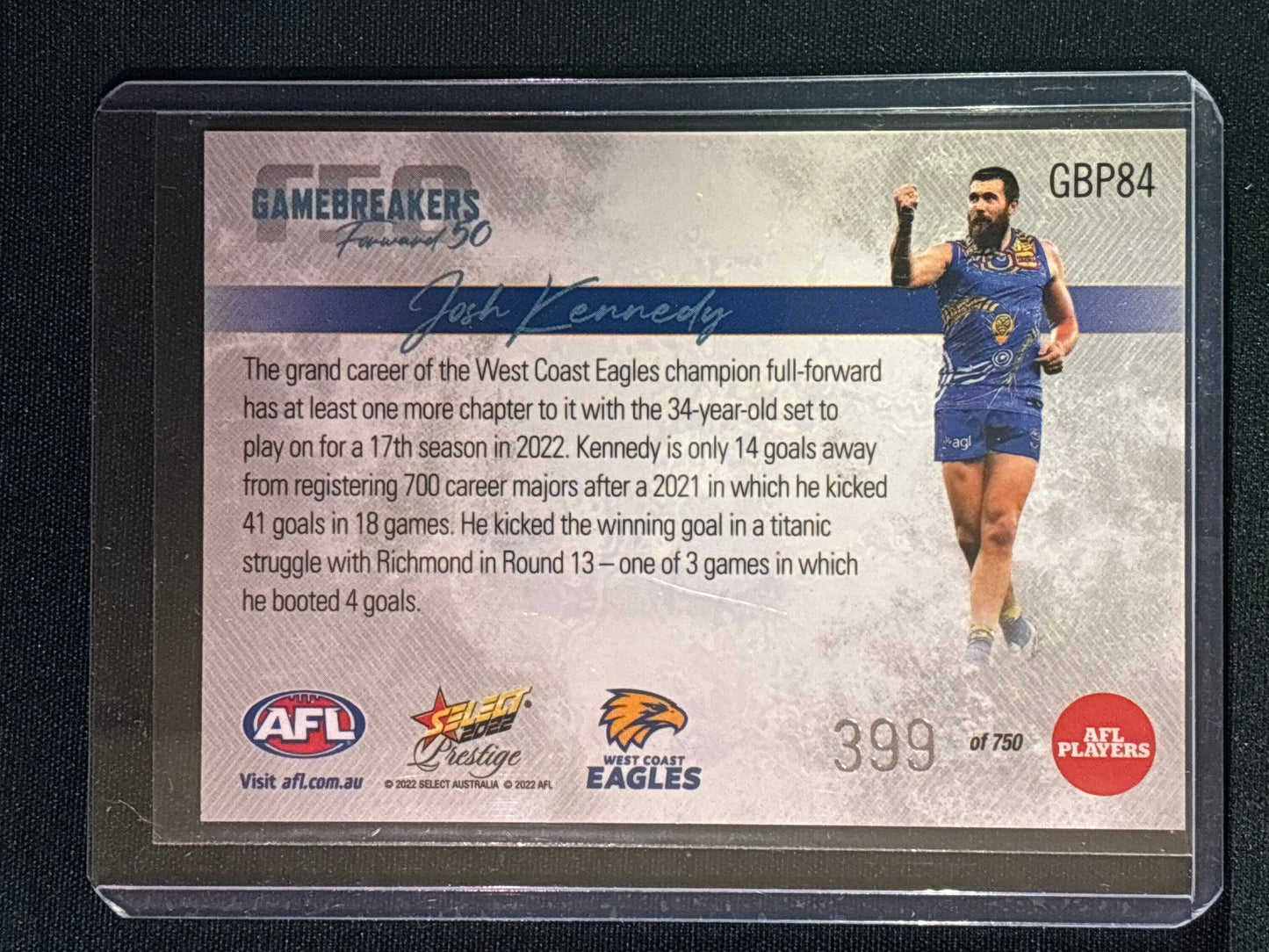 2022 Footy Stars Prestige JOSH KENNEDY Gamebreakers Forward 50 399/750