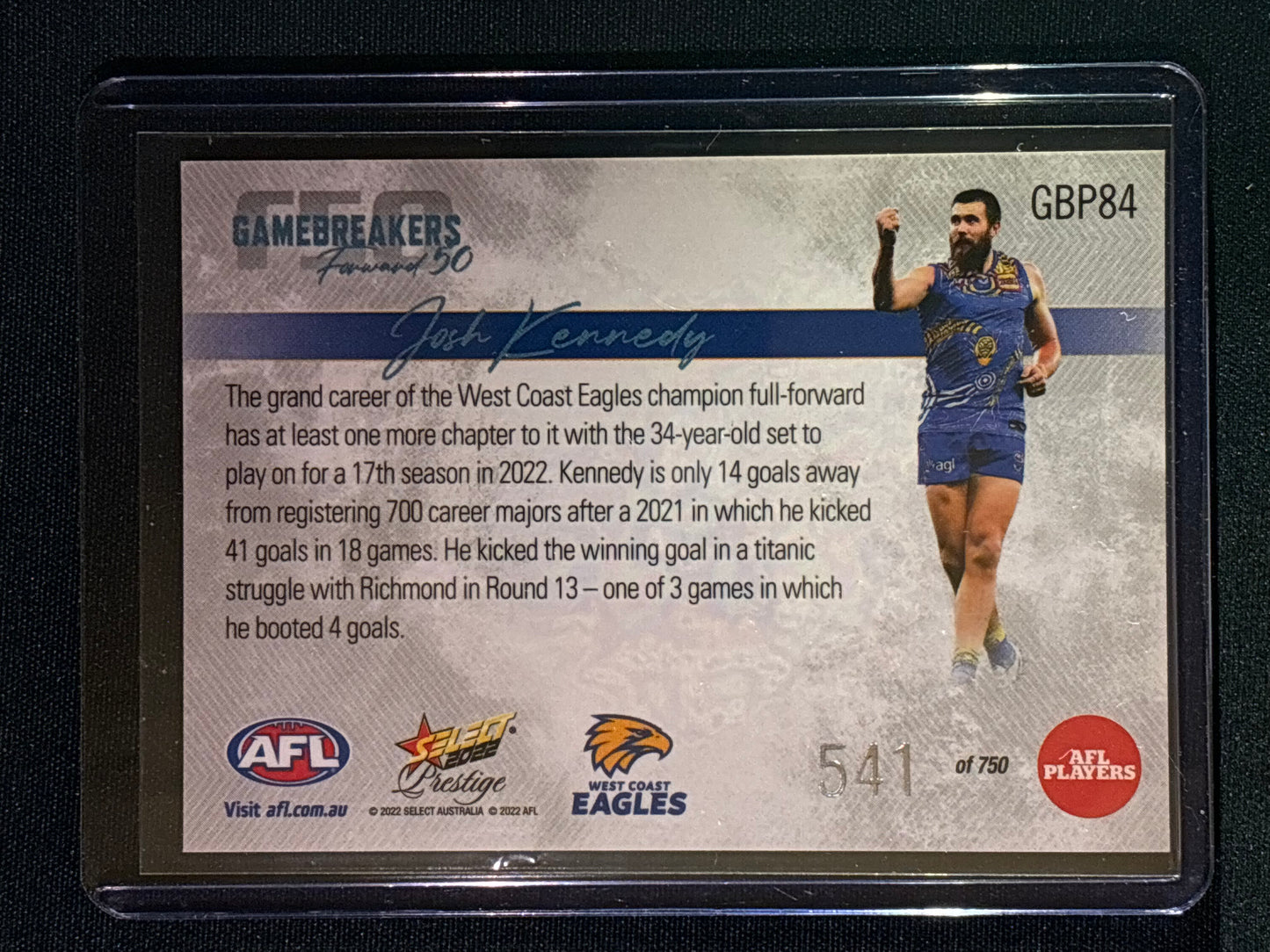 2022 Footy Stars Prestige JOSH KENNEDY Gamebreakers Forward 50 541/750