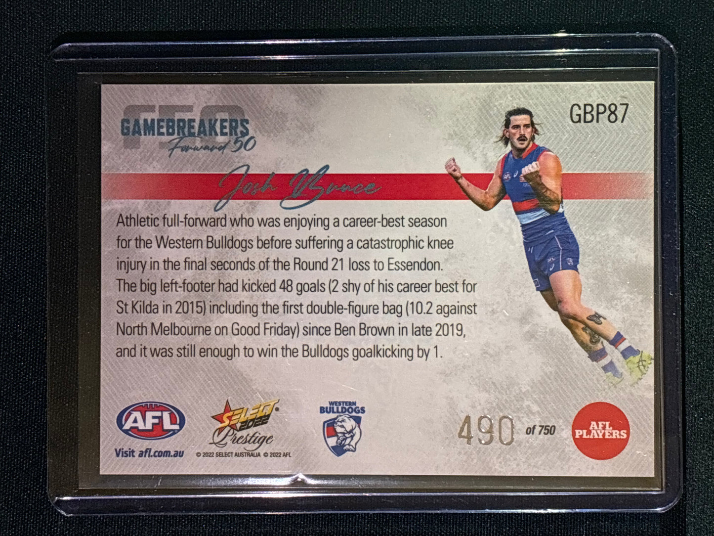 2022 Footy Stars Prestige JOSH BRUCE Gamebreakers Forward 50 490/750