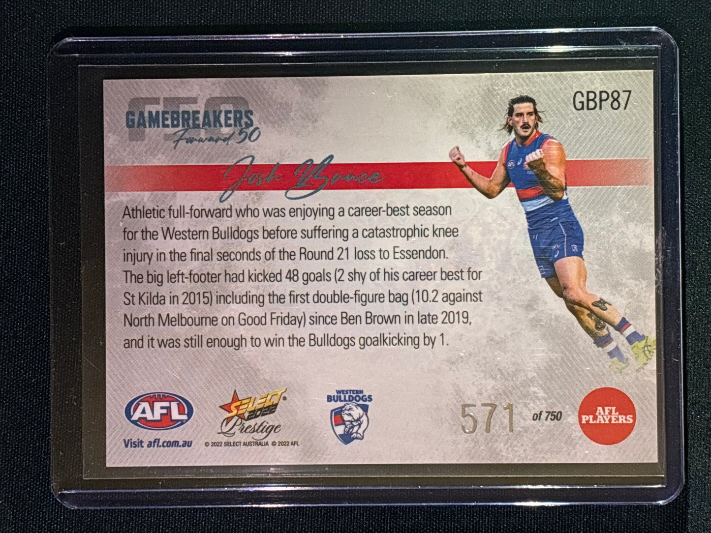 2022 Footy Stars Prestige JOSH BRUCE Gamebreakers Forward 50 571/750