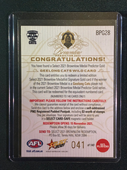 2021 Footy Stars GEELONG CATS WILD CARD Brownlow Predictor Gold 41/140