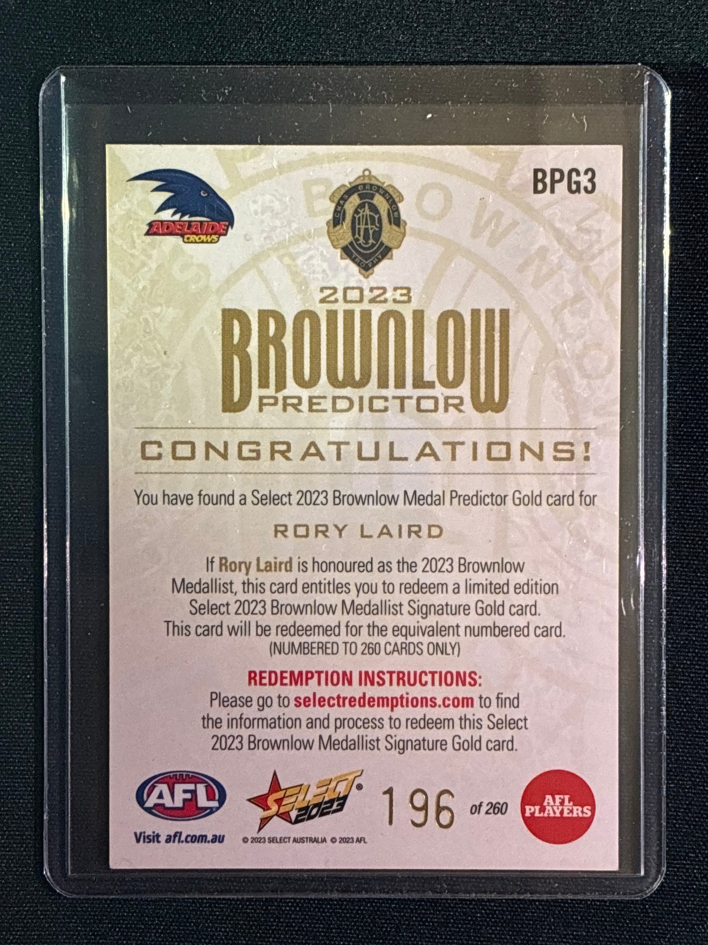 2023 Footy Stars RORY LAIRD Brownlow Predictor Gold 196/260