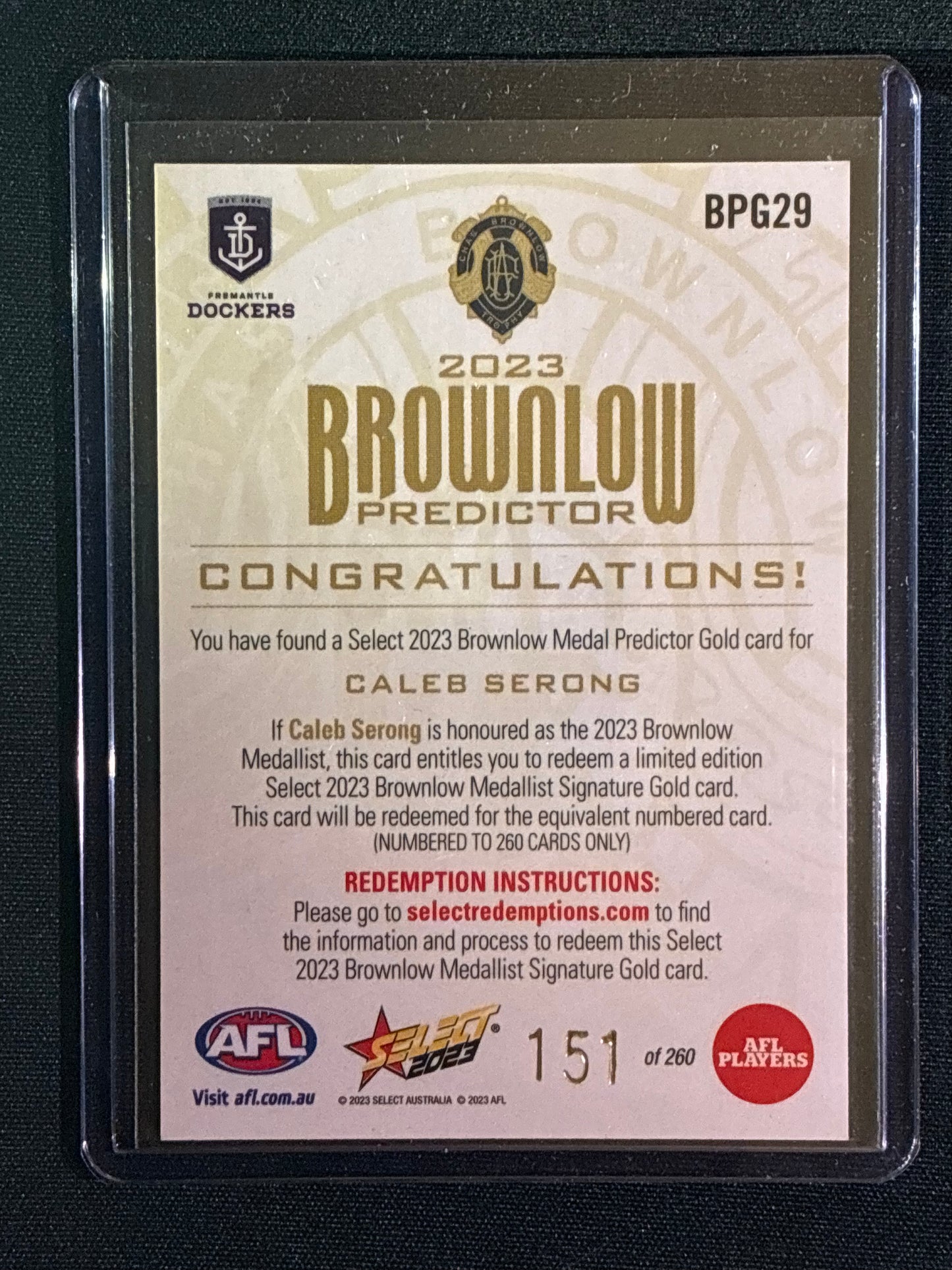2023 Footy Stars CALEB SERONG Brownlow Predictor Gold 151/260