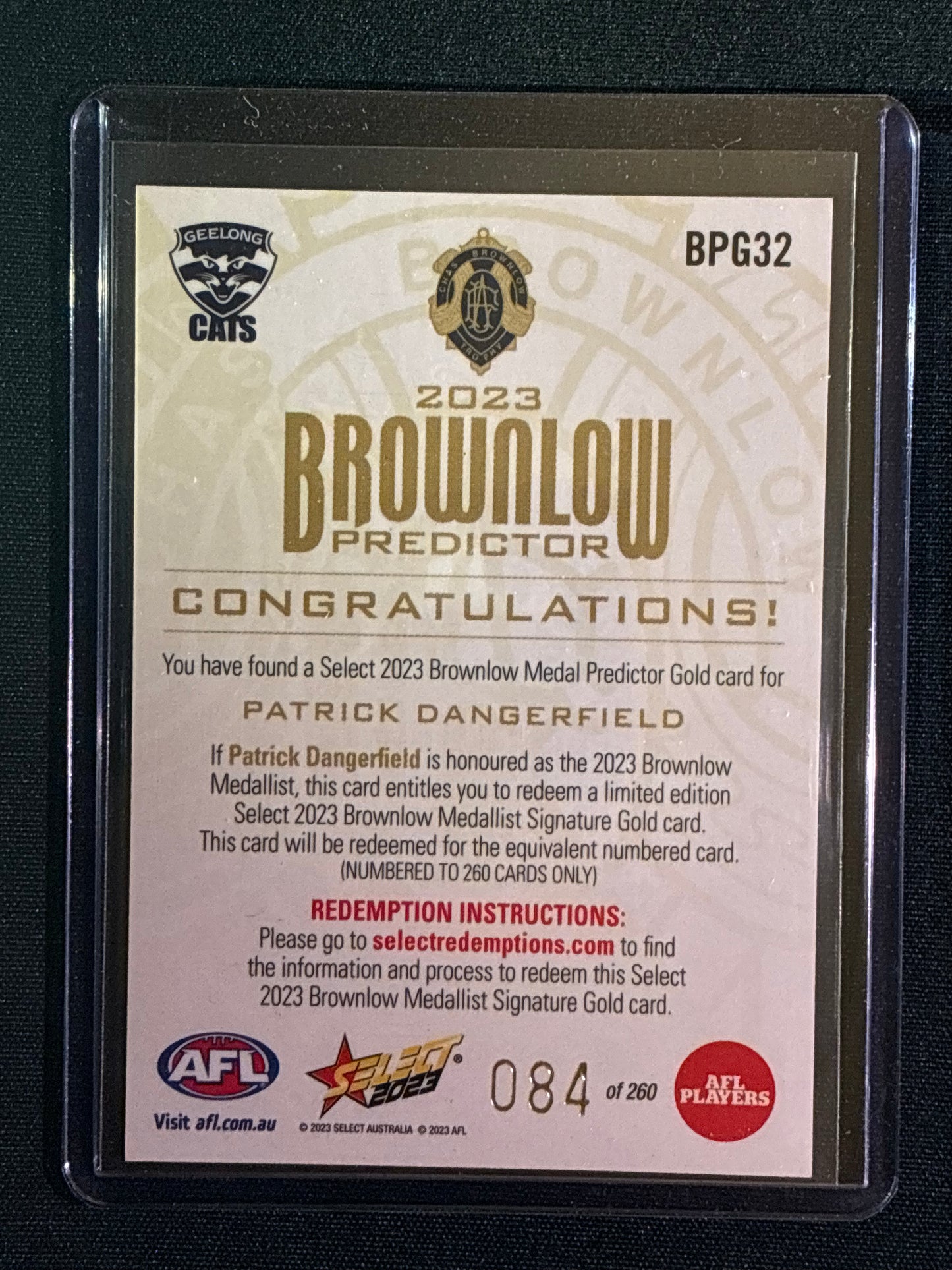 2023 Footy Stars PATRICK DANGERFIELD Brownlow Predictor Gold 84/260