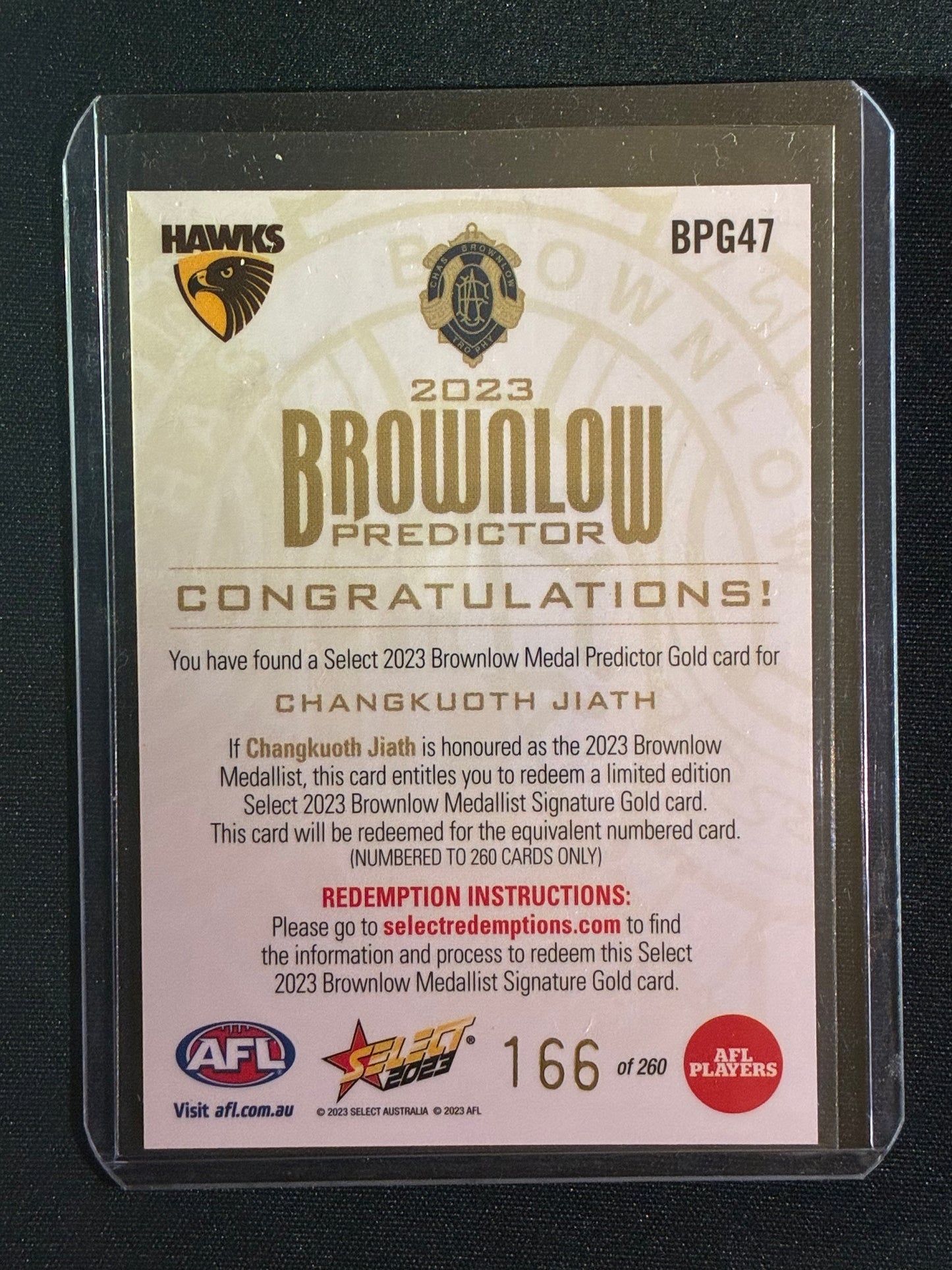 2023 Footy Stars CHANGKUOTH JIATH Brownlow Predictor Gold 166/260