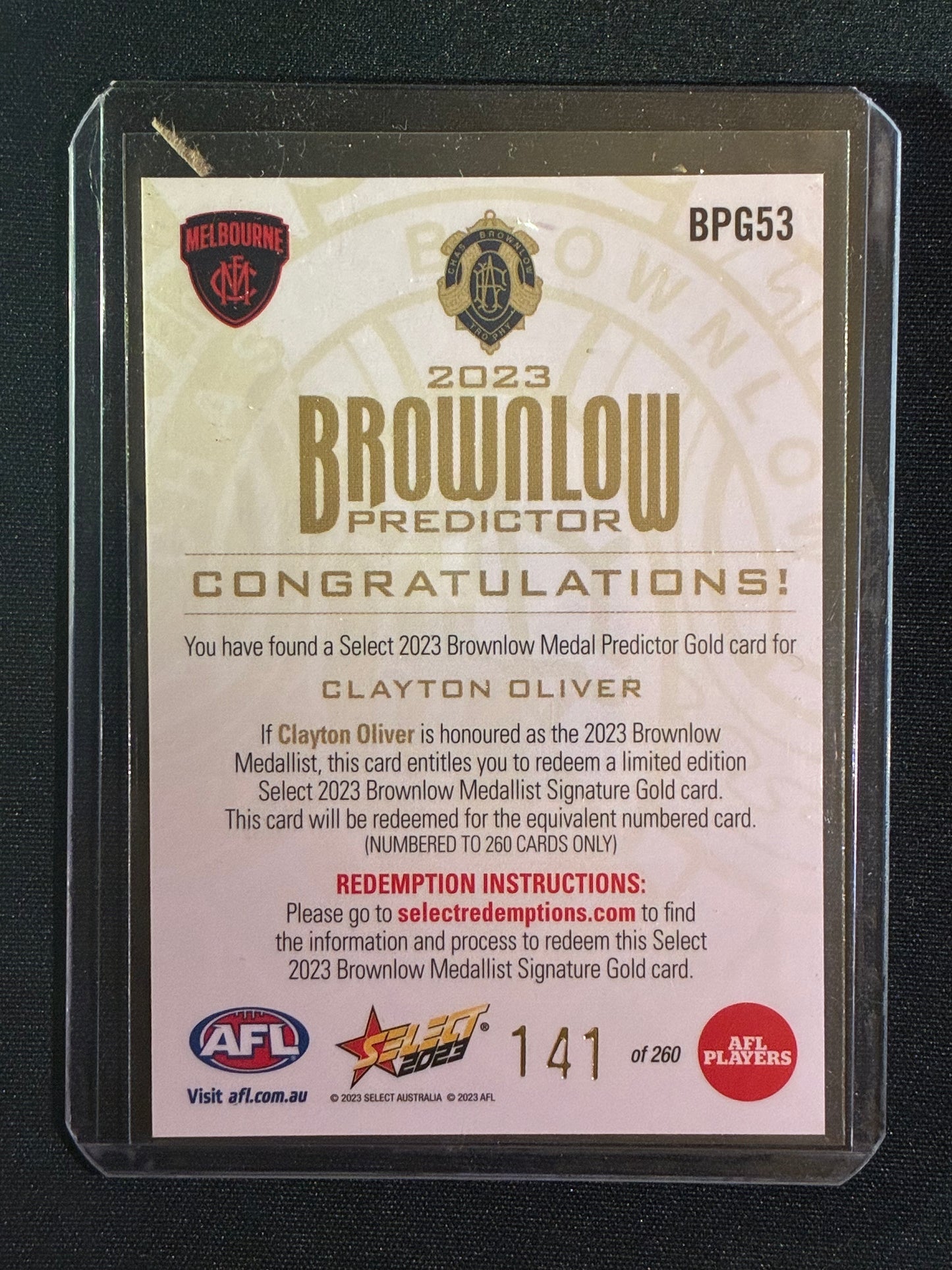 2023 Footy Stars CLAYTON OLIVER Brownlow Predictor Gold 141/260