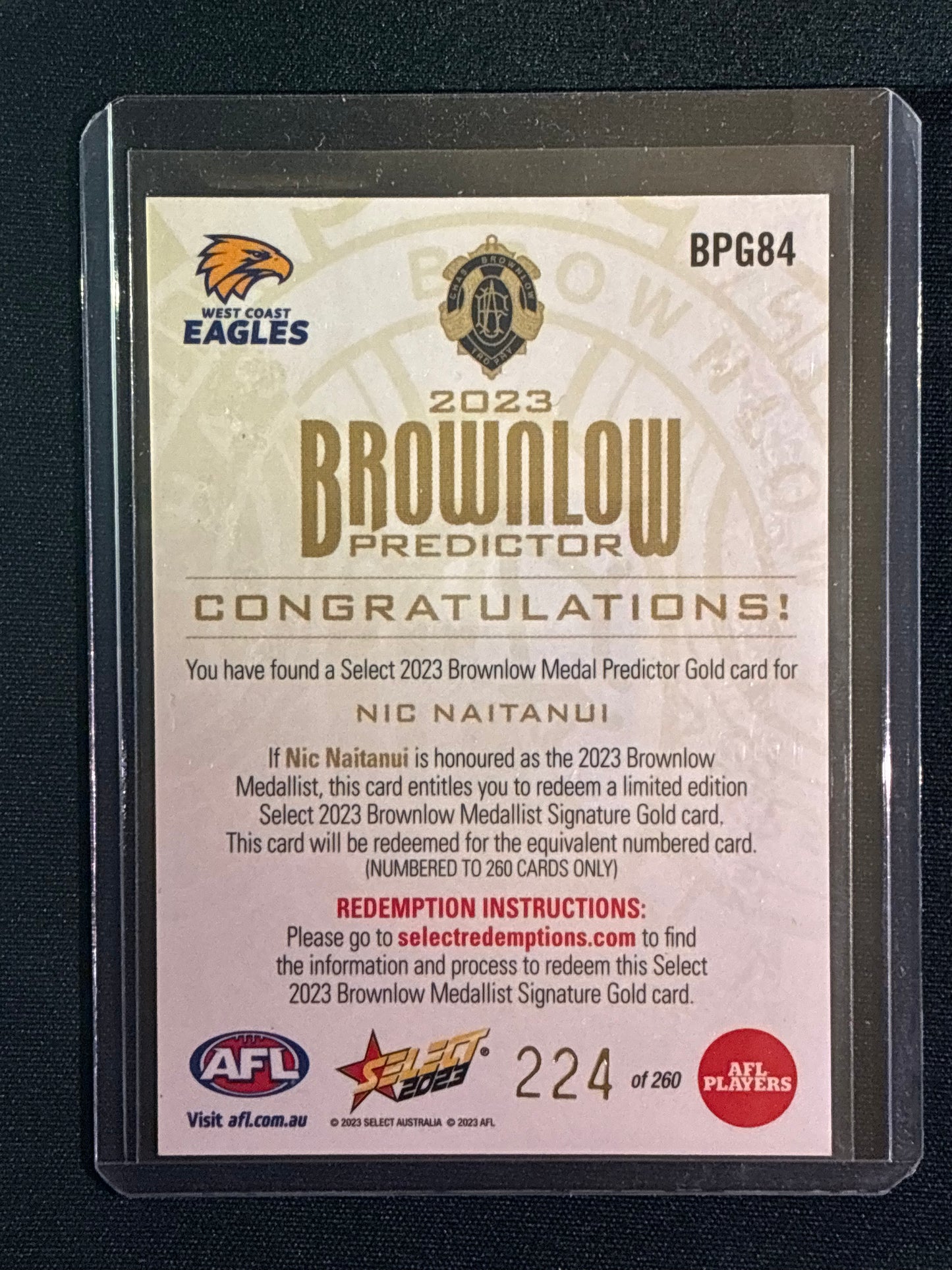 2023 Footy Stars NIC NAITANUI Brownlow Predictor Gold 224/260