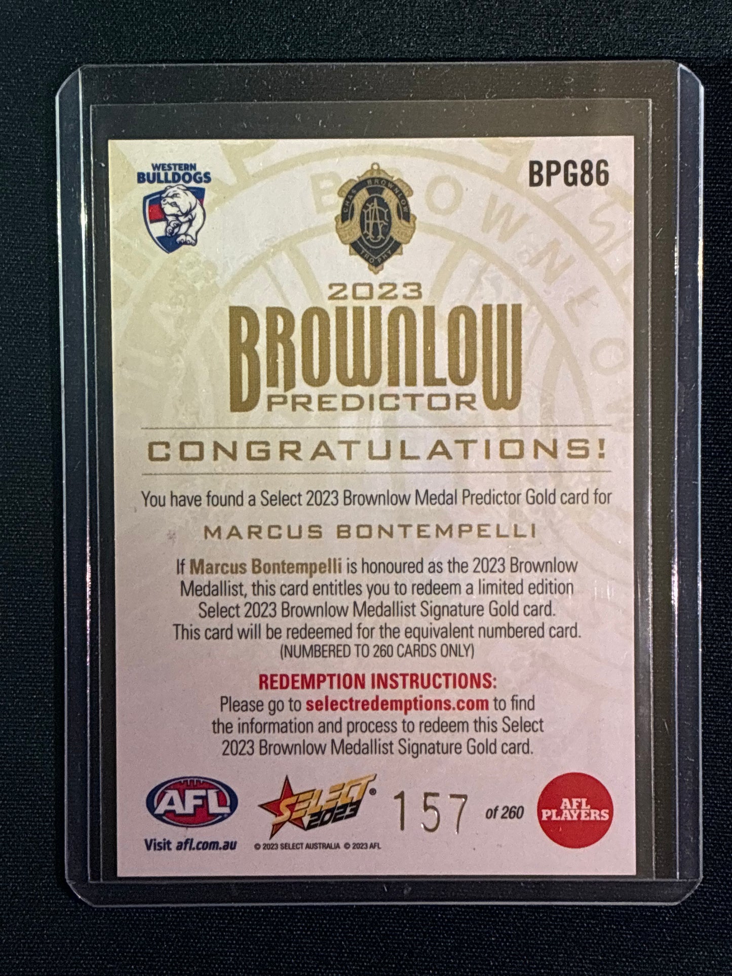 2023 Footy Stars MARCUS BONTEMPELLI Brownlow Predictor Gold 157/260