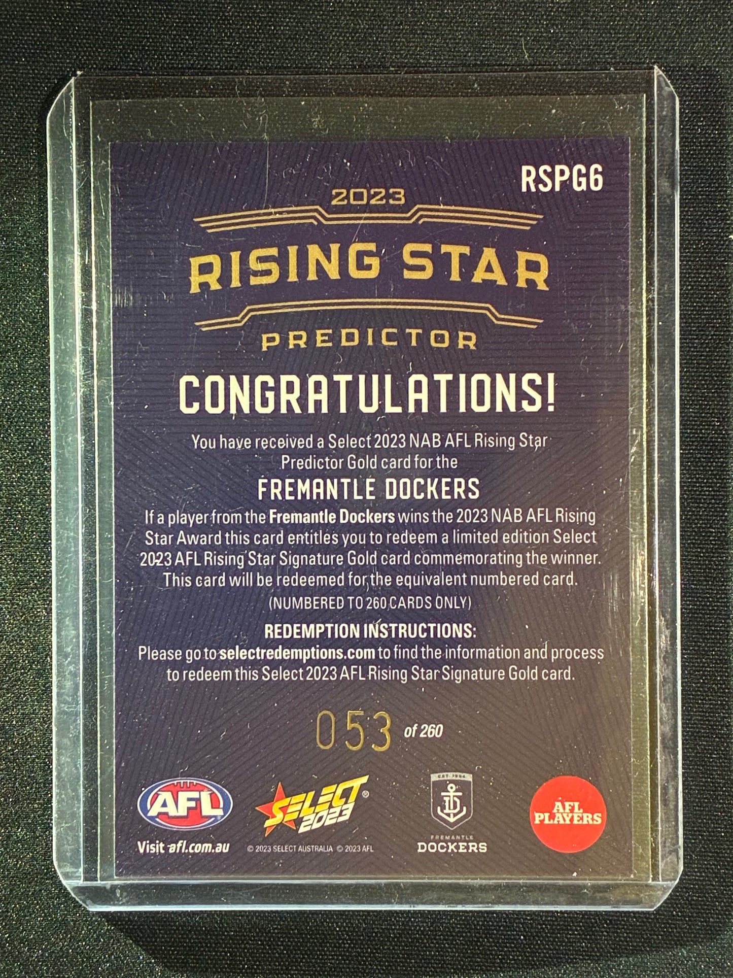 2023 Footy Stars FREMANTLE DOCKERS Rising Star Predictor Gold 53/260