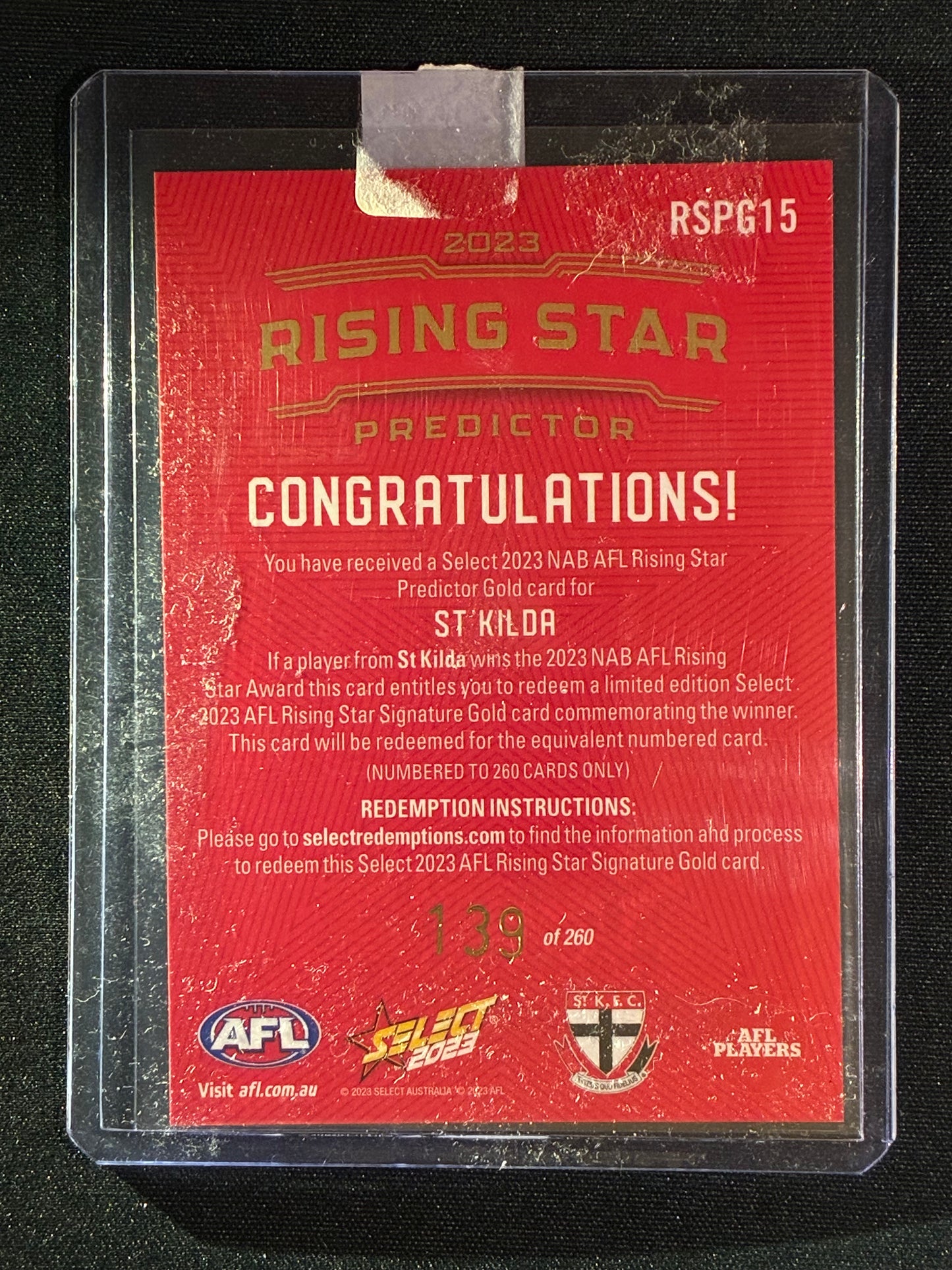 2023 Footy Stars ST. KILDA SAINTS Rising Star Predictor Gold 139/260