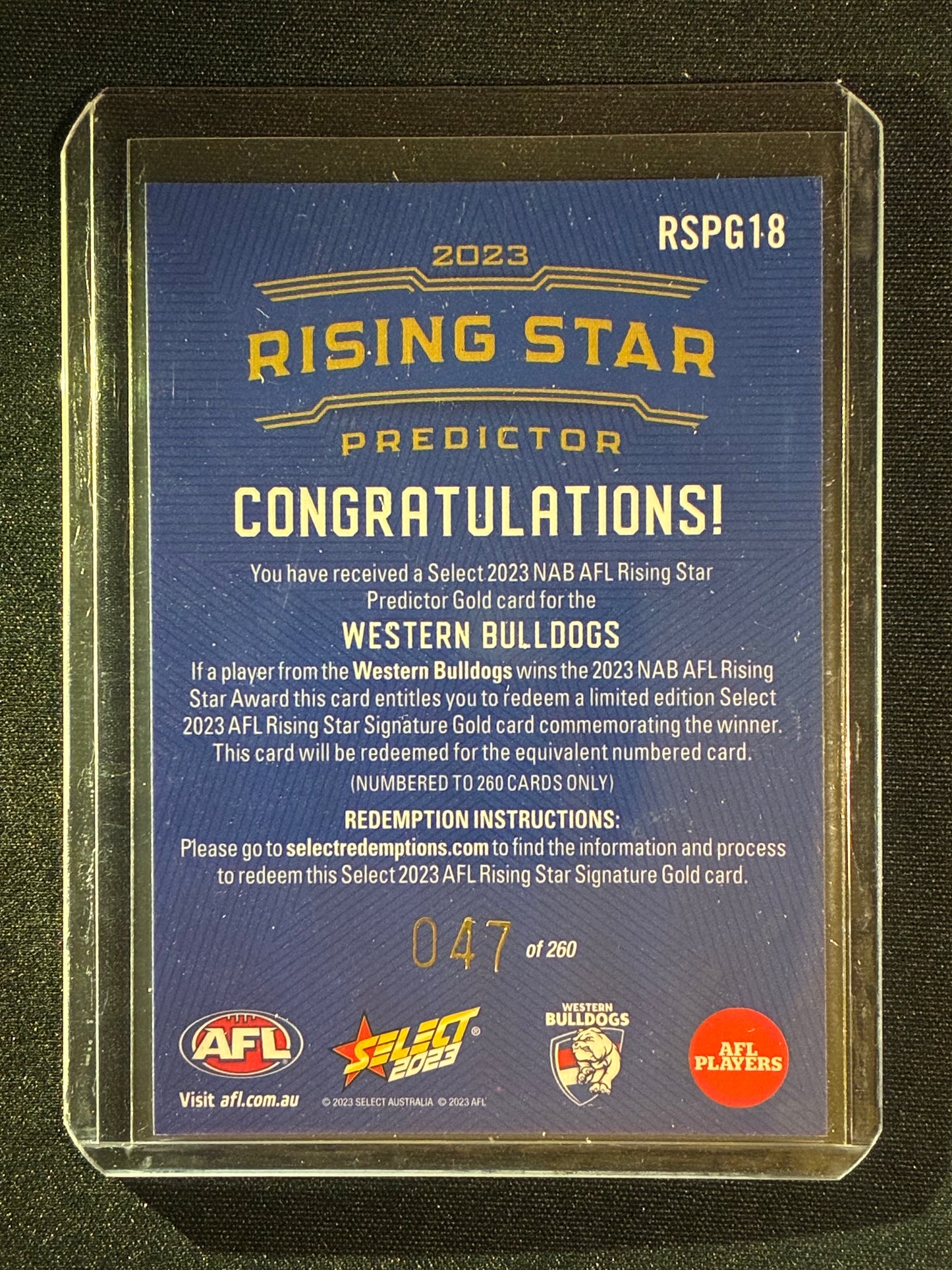 2023 Footy Stars WESTERN BULLDOGS Rising Star Predictor Gold 47/260