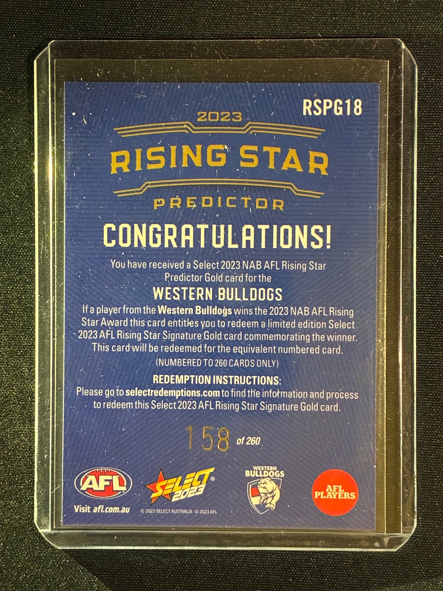 2023 Footy Stars WESTERN BULLDOGS Rising Star Predictor Gold 158/260