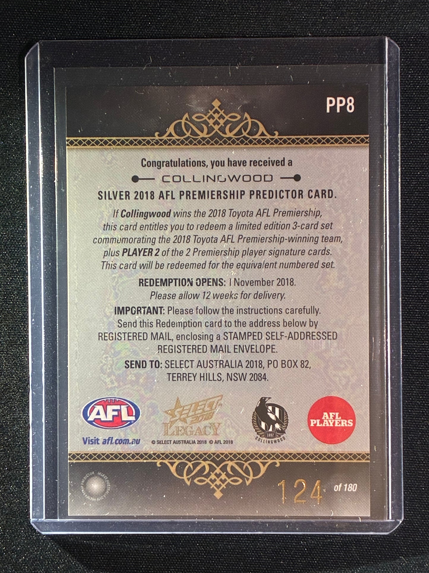 2018 Legacy COLLINGWOOD MAGPIES Premiership Predictor Silver 124/180
