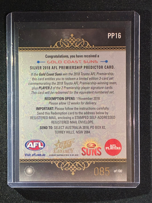 2018 Legacy GOLD COAST SUNS Premiership Predictor Silver 85/180