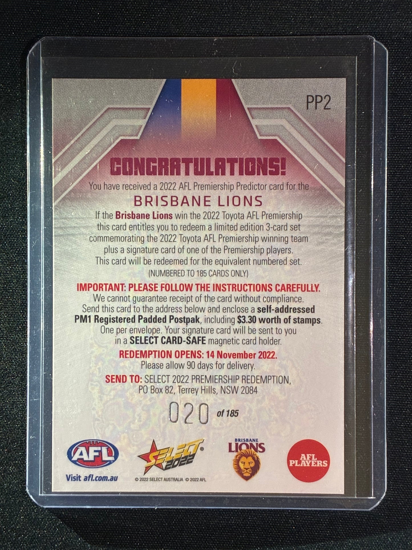 2022 Footy Stars BRISBANE LIONS Premiership Predictor Silver 20/185